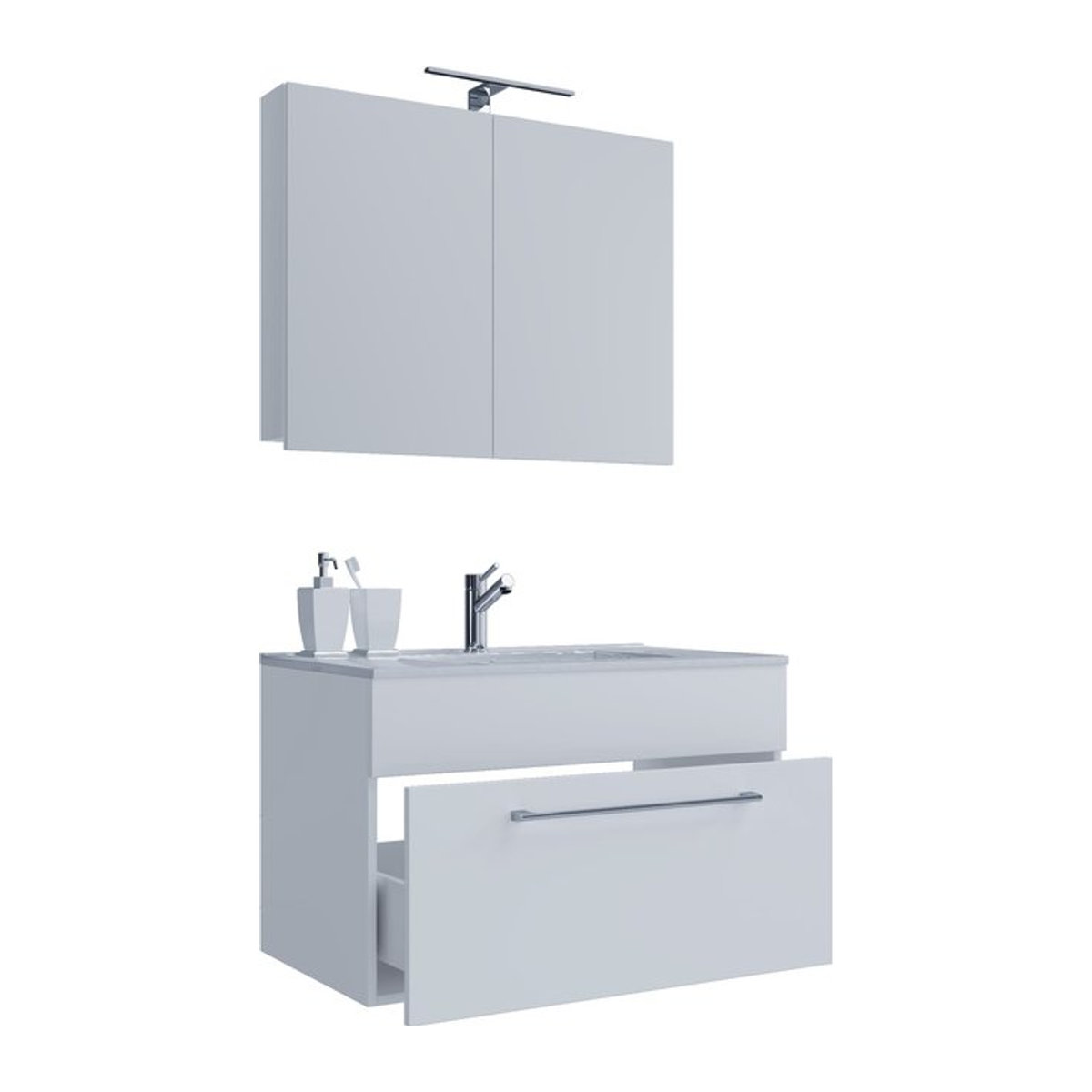 Badinos 3-tlg. Badmöbel Set modern in Weiß mit Waschtisch, Unterschrank und Spiegelschrank zur Wandmontage, Breite: 60 cm - Bild 1