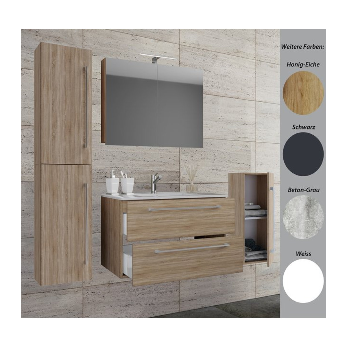 Badinos VCM 5-tlg. Badmöbel Set modern mit Keramik Waschbecken und hängendem Unterschrank 60 cm Breite - Bild 1