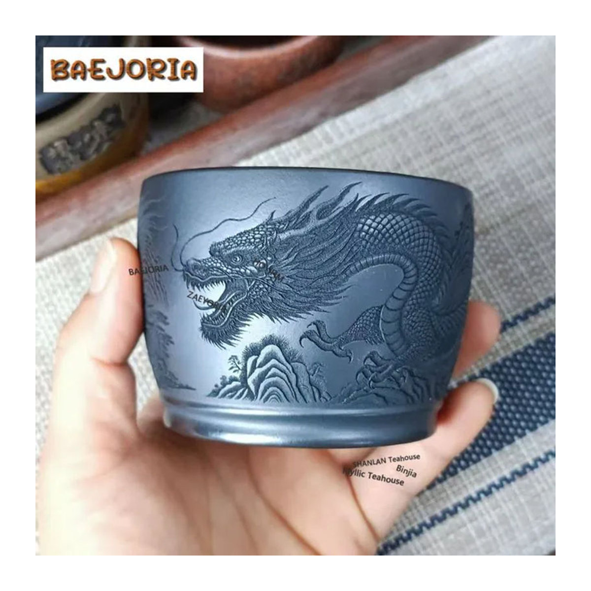 BAEJORIA Vintage Drachen-Teetasse aus Keramik in Lila und Schwarz, 180ml Chazhan Teeschale für Teeverkostung und Meditation - Bild 1