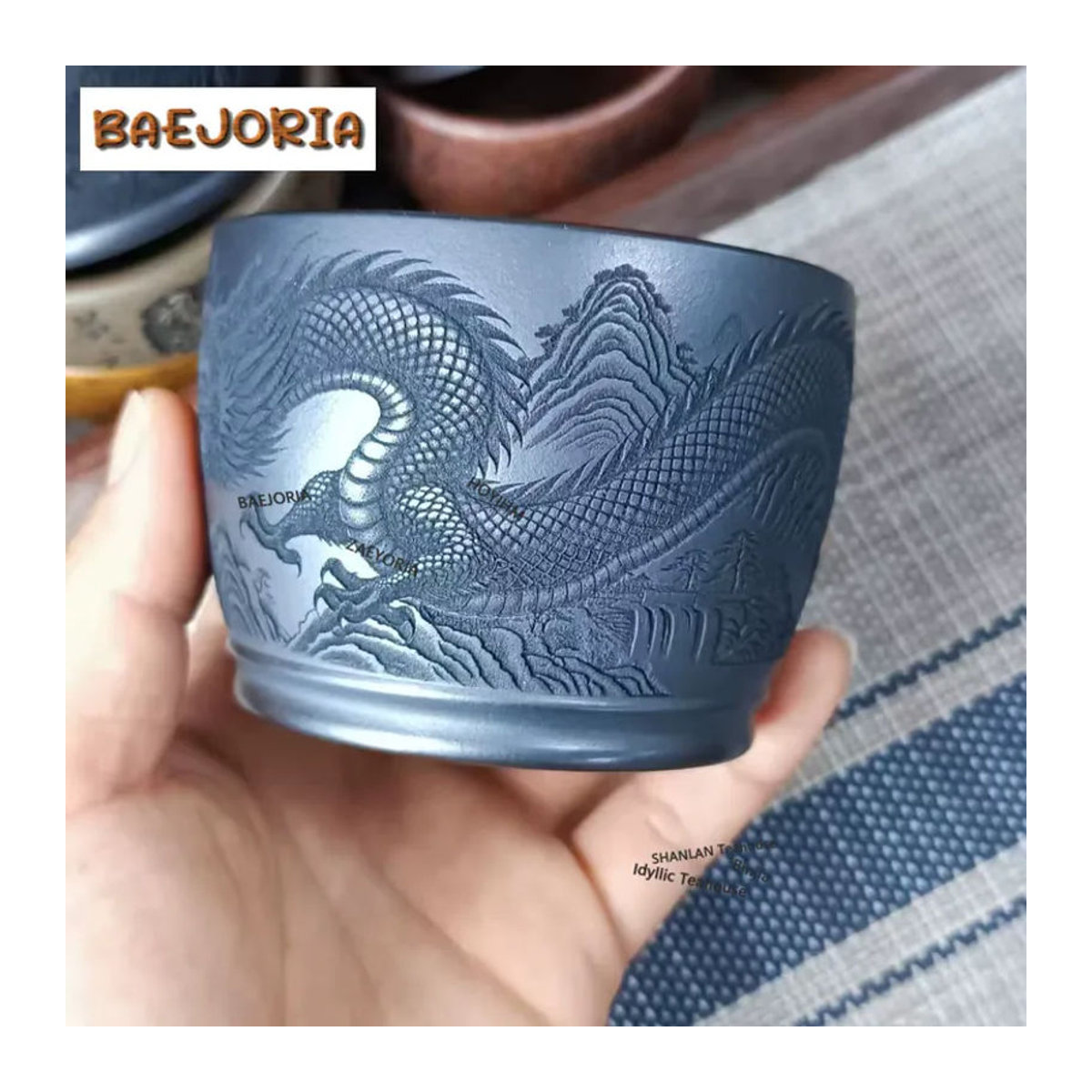 BAEJORIA Vintage Drachen-Teetasse aus Keramik in Lila und Schwarz, 180ml Chazhan Teeschale für Teeverkostung und Meditation - Bild 2
