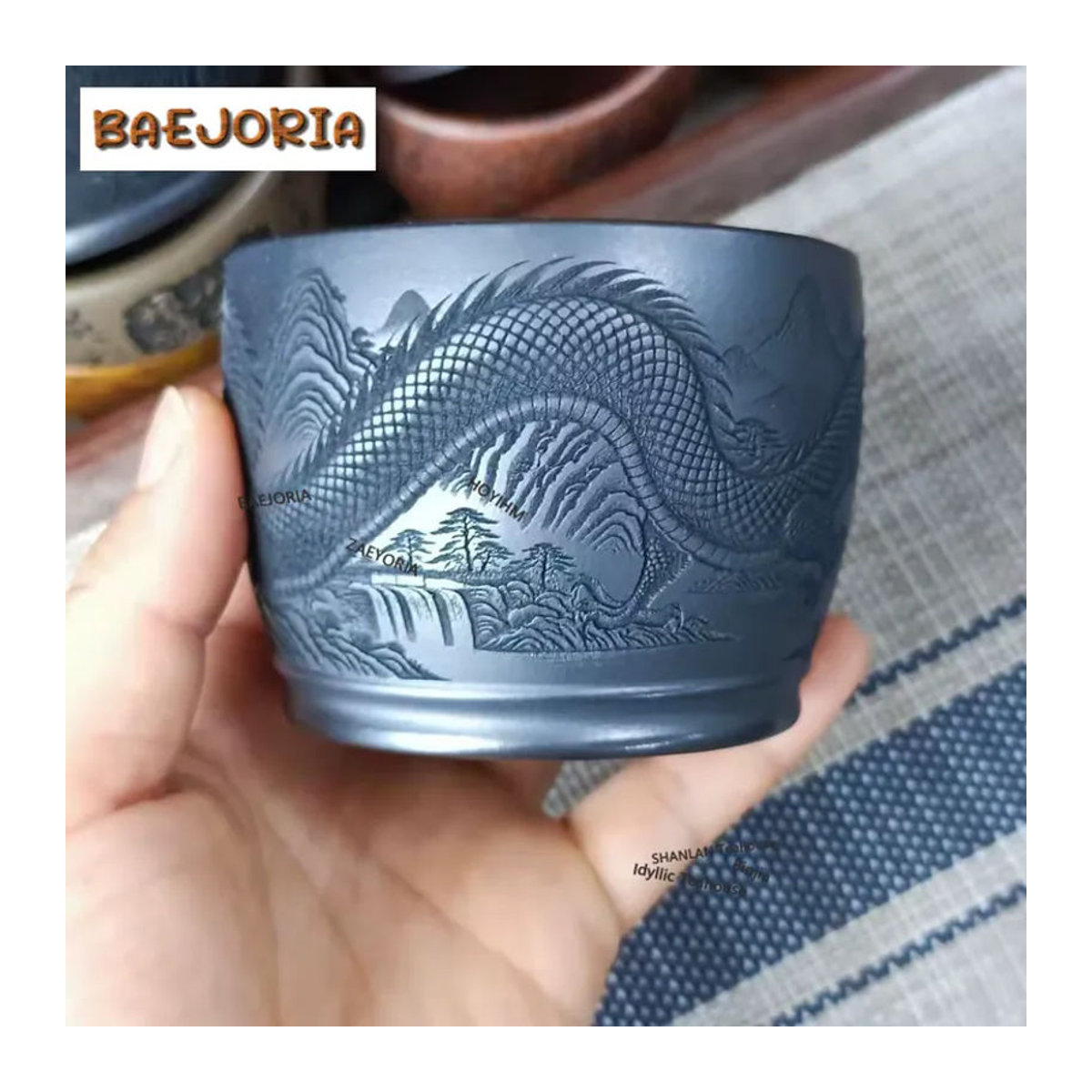 BAEJORIA Vintage Drachen-Teetasse aus Keramik in Lila und Schwarz, 180ml Chazhan Teeschale für Teeverkostung und Meditation - Bild 3