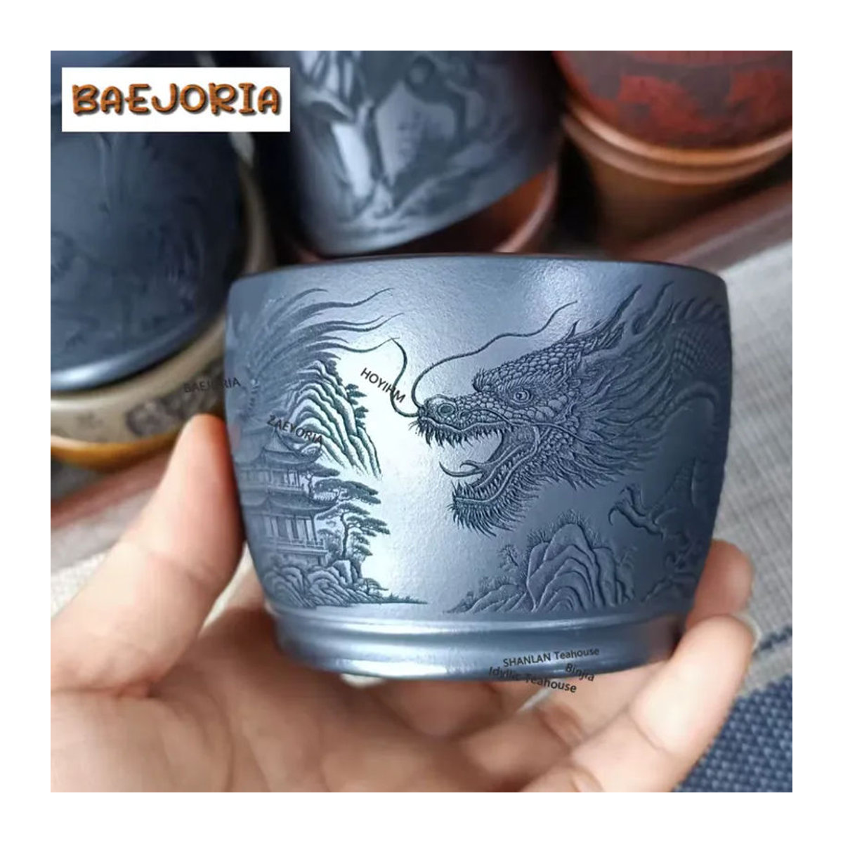 BAEJORIA Vintage Drachen-Teetasse aus Keramik in Lila und Schwarz, 180ml Chazhan Teeschale für Teeverkostung und Meditation - Bild 5