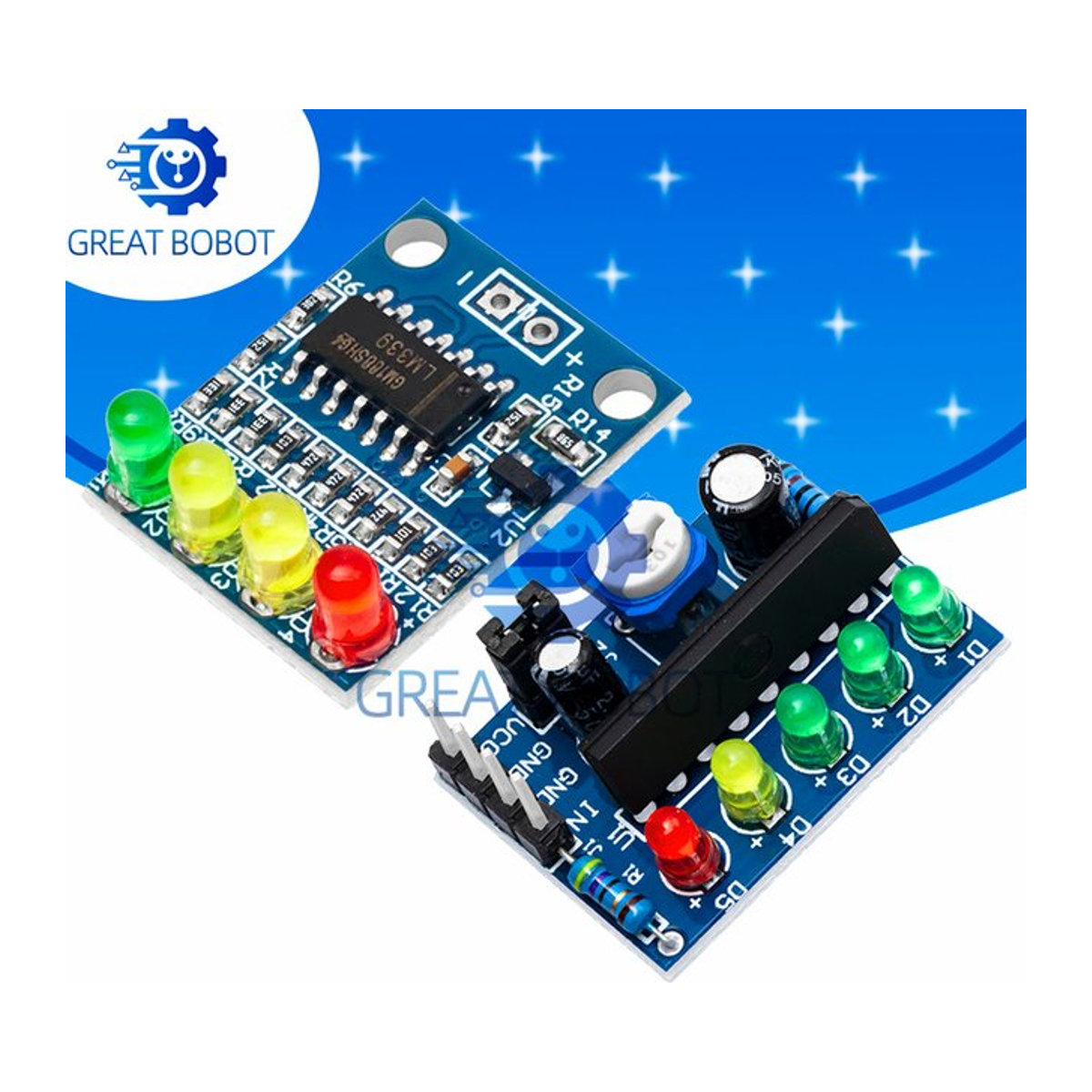 Baishundianzi BS 4-Segment-LED-Batterieanzeige für Audiomodul mit 12-V-Erkennung und 4-stelliger Lichtfarbtrennung in Blau aus Kunststoff - Bild 1