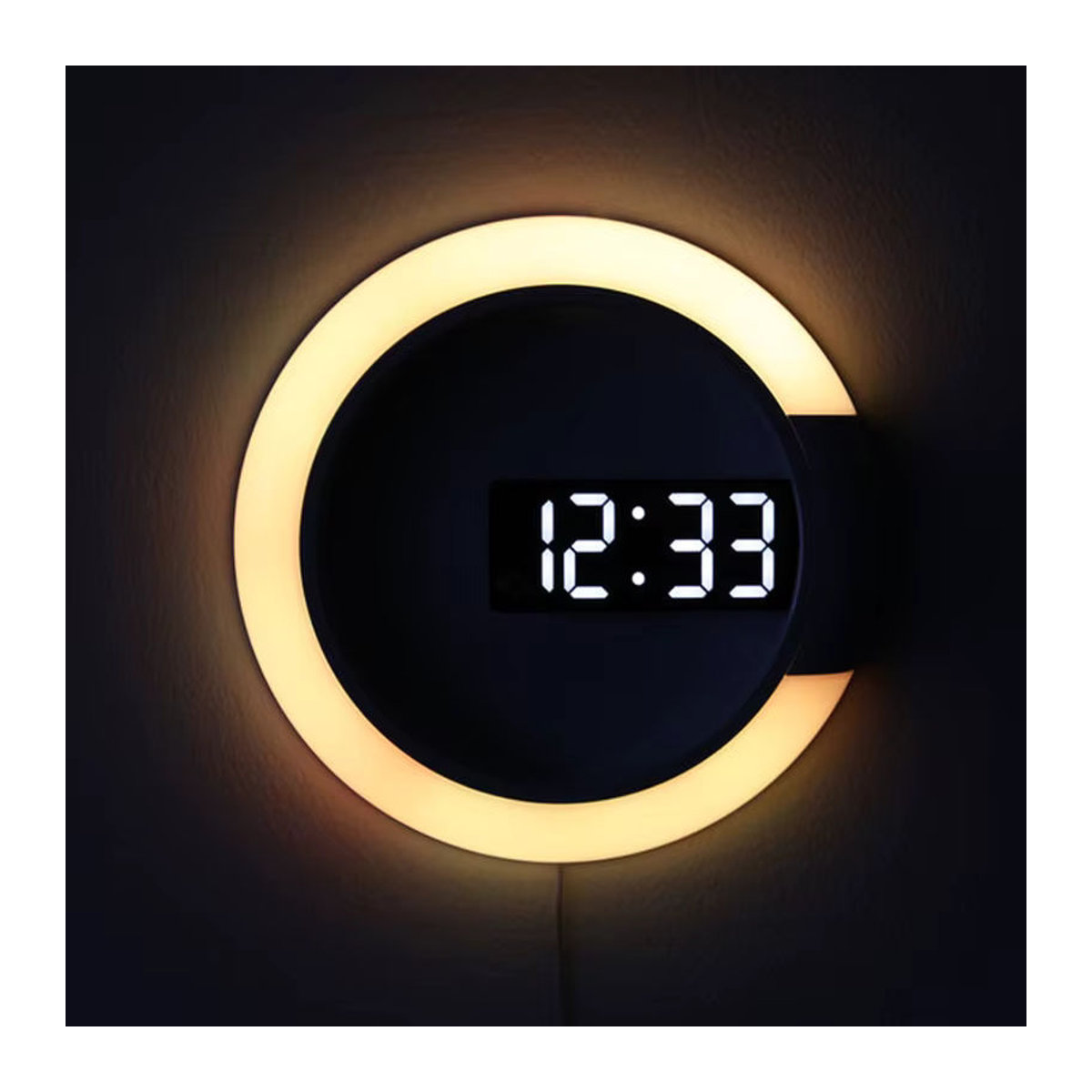 Baldr LED RGB Ring Wanduhr mit Thermometer und Alarm in modernem Design, Digital, Rund, Mehrfarbig, Weiß oder Schwarz, aus Kunststoff - Bild 2