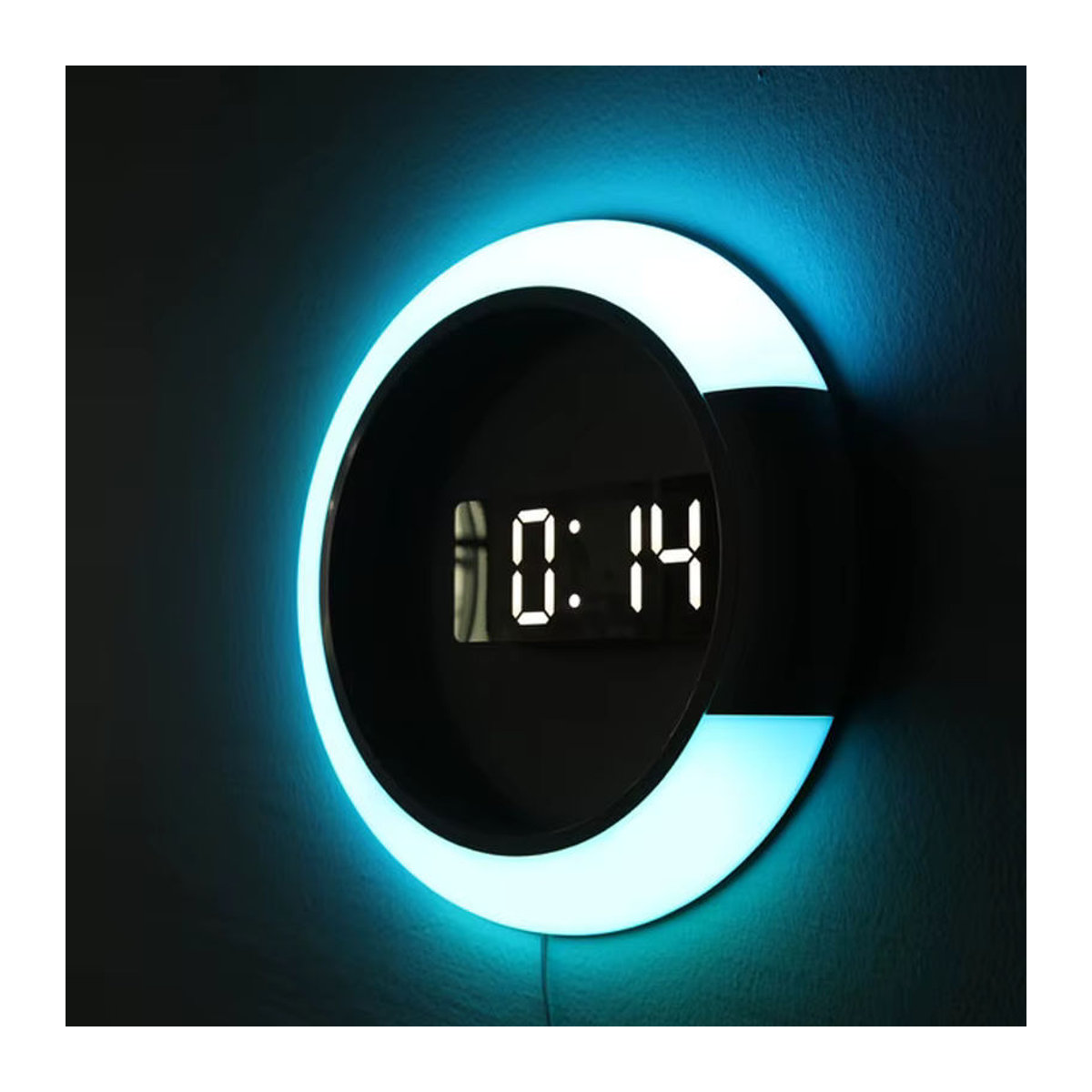 Baldr LED RGB Ring Wanduhr mit Thermometer und Alarm in modernem Design, Digital, Rund, Mehrfarbig, Weiß oder Schwarz, aus Kunststoff - Bild 3