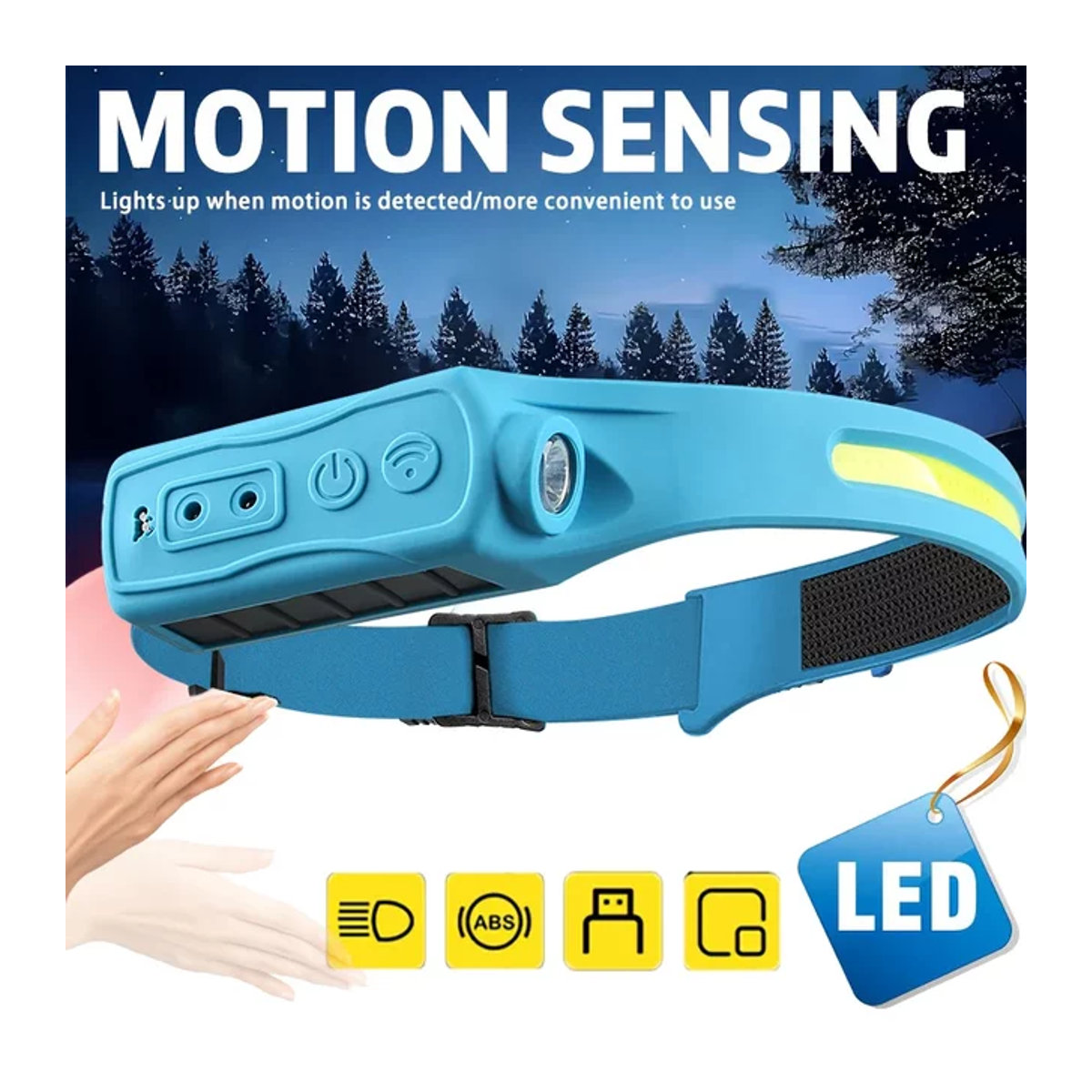 BALDR LED Stirnlampe mit XPE und COB Sensor, USB aufladbare Kopf-Taschenlampe für Angeln und Camping - Bild 1