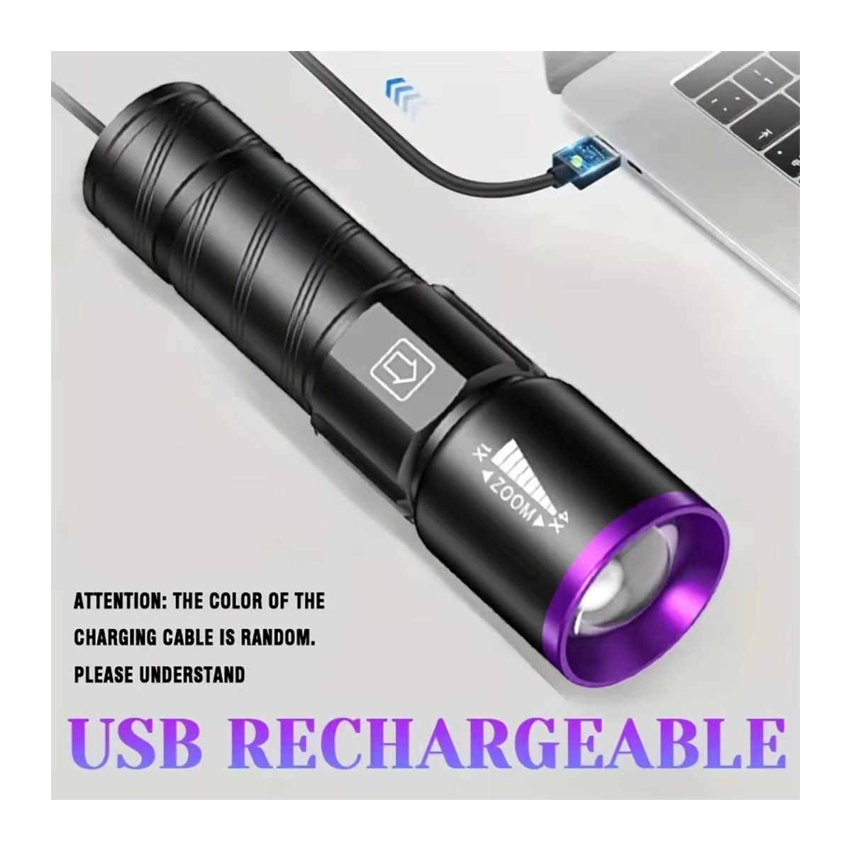 BALDR LED-UV-Taschenlampe Typ C mit Zoom und Wiederaufladefunktion, 395 nm violettes Licht zur Detektion von Geldscheinen, Tintentrocknung und UV-Ölhärtung - Bild 4