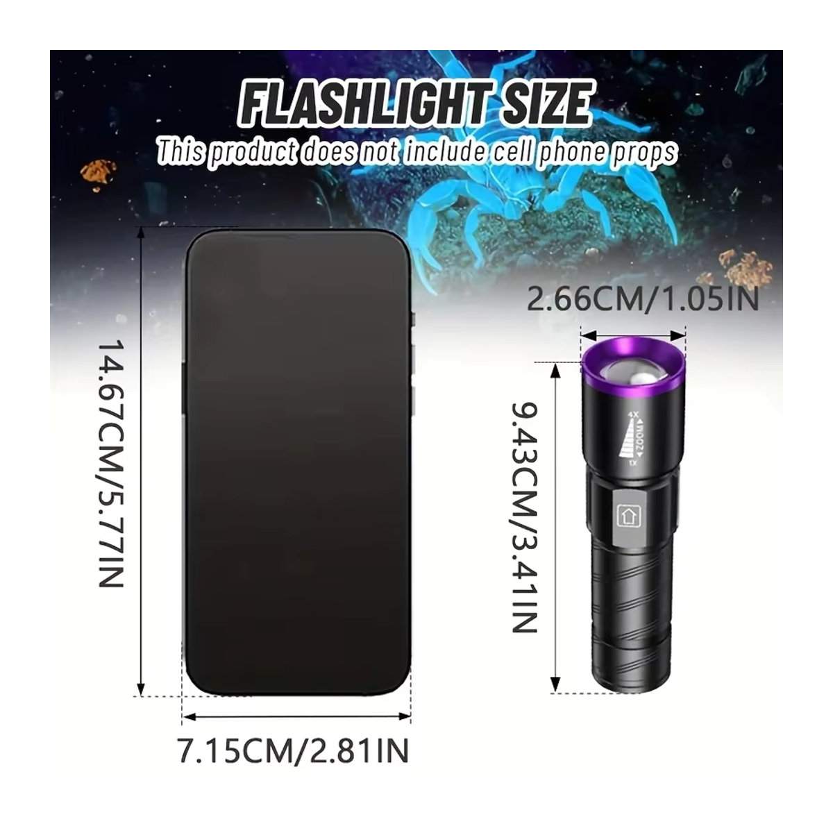 BALDR LED-UV-Taschenlampe Typ C mit Zoom und Wiederaufladefunktion, 395 nm violettes Licht zur Detektion von Geldscheinen, Tintentrocknung und UV-Ölhärtung - Bild 5