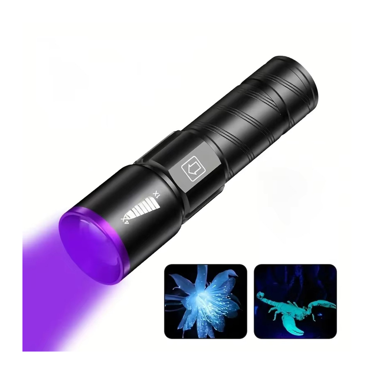 BALDR LED-UV-Taschenlampe Typ C mit Zoom und Wiederaufladefunktion, 395 nm violettes Licht zur Detektion von Geldscheinen, Tintentrocknung und UV-Ölhärtung - Bild 7