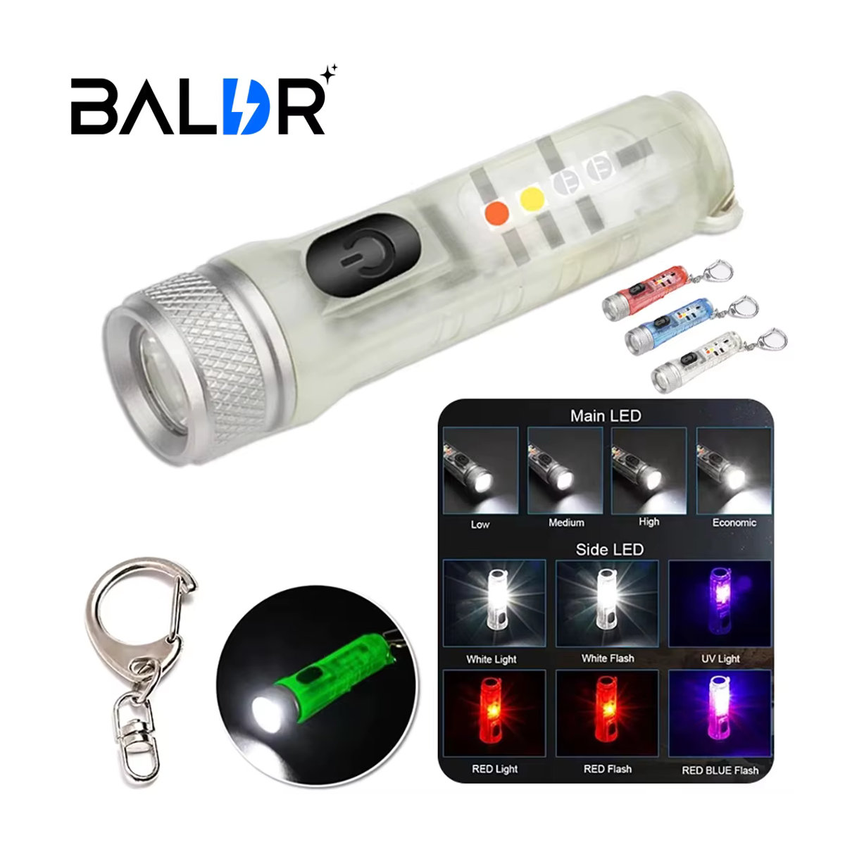 BALDR Multifunktionale Mini-Schlüsselanhänger-Taschenlampe mit LED, wiederaufladbar und magnetisch, in minimalistischem Design - Bild 3