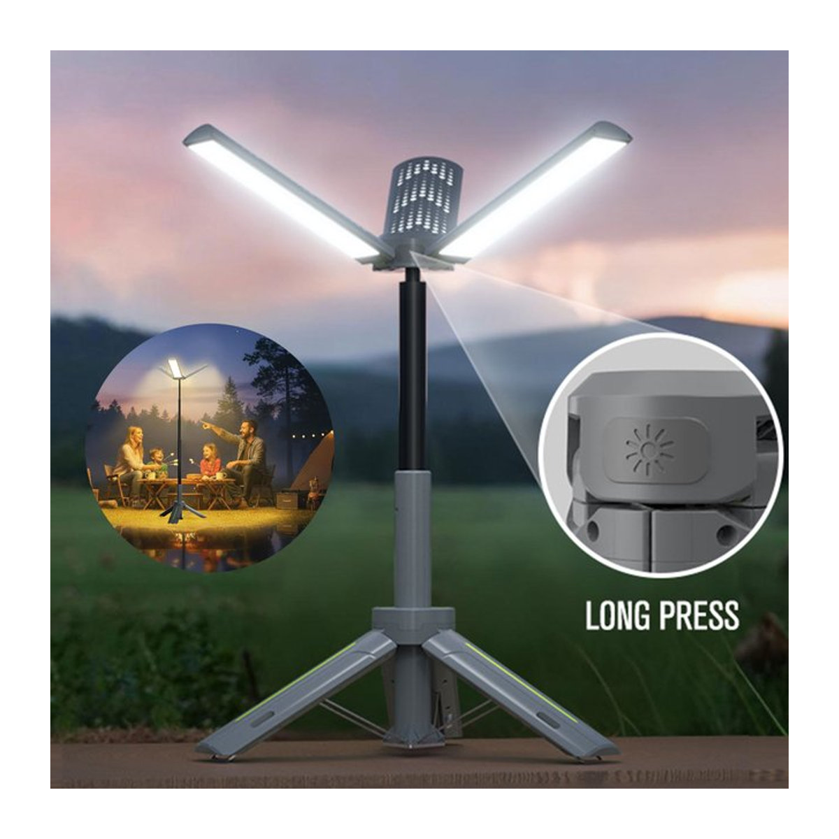 BALDR Teleskopische Campinglaterne mit 40-Zoll-Ständer, 8000mAh Akku, 1000LM LED Arbeitsleuchte und Stativfuß, Wasserdicht und Dimmbar - Bild 1
