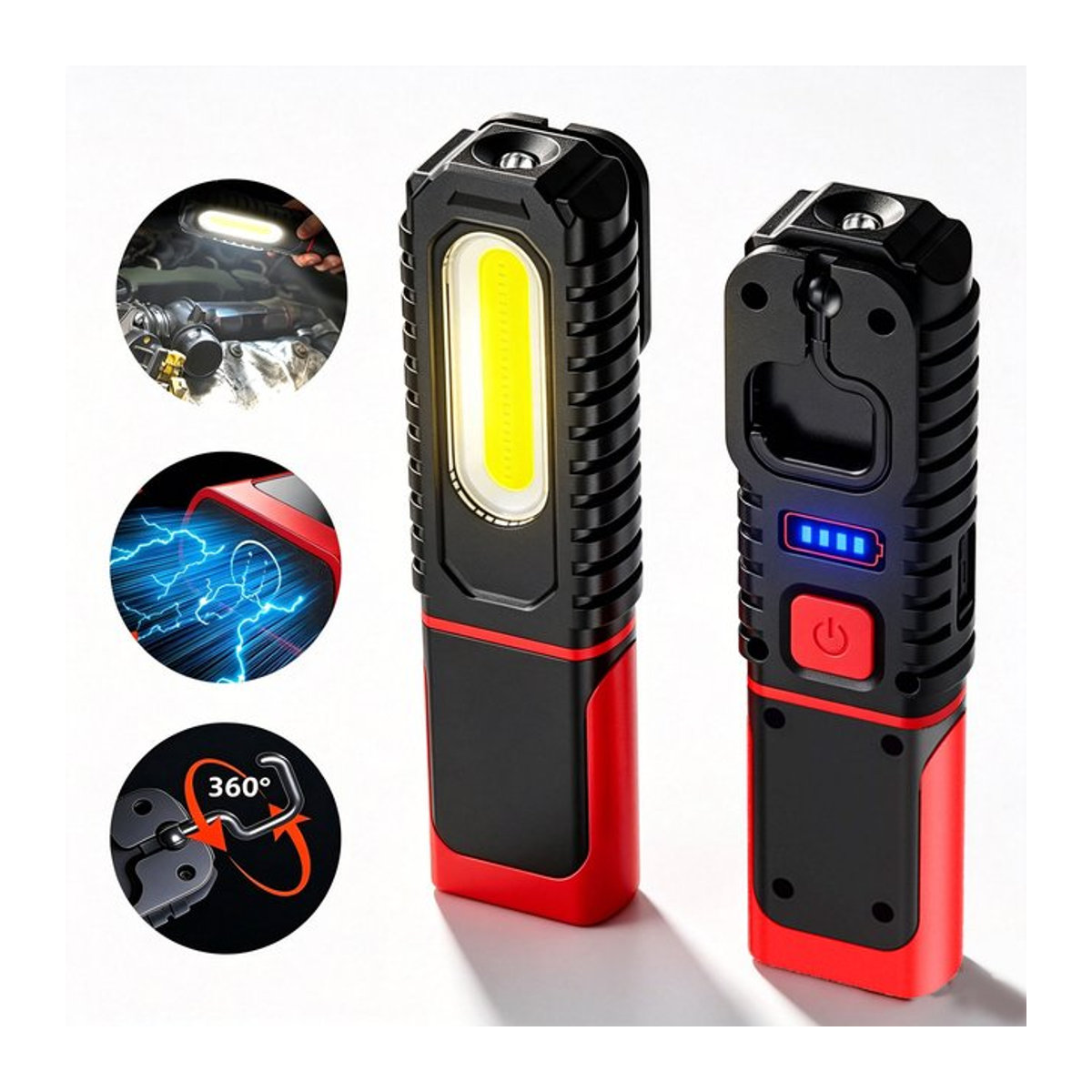 BALDR Tragbare COB-LED-Arbeitsleuchte mit Magnet und 1200 mAh Akku, USB-wiederaufladbare Camping-Taschenlampe und Hängelampe - Bild 1
