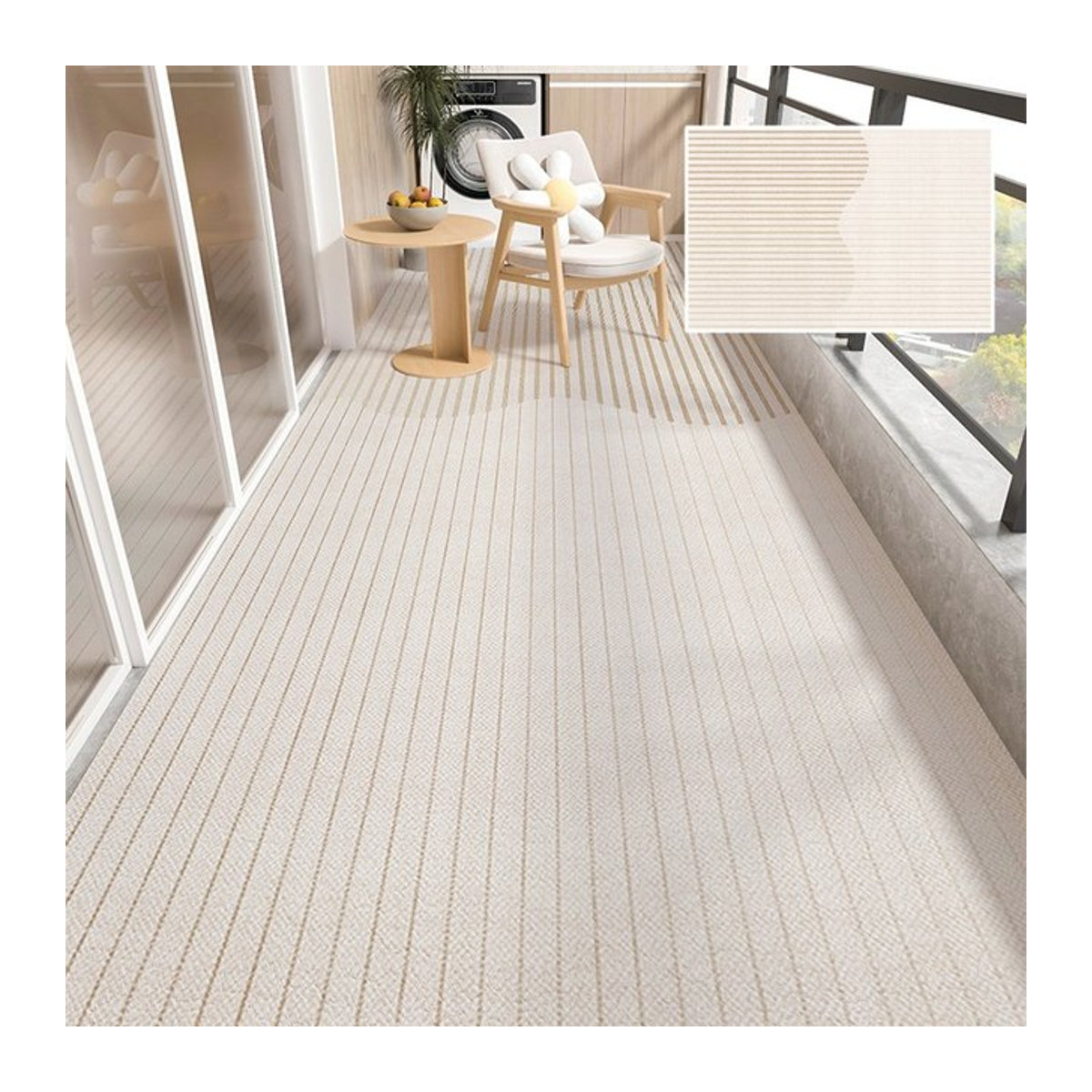 Balkon-Bodenmatte aus wasserdichtem Kunstleder in Beige mit Linientextur für den Außenbereich - Bild 1