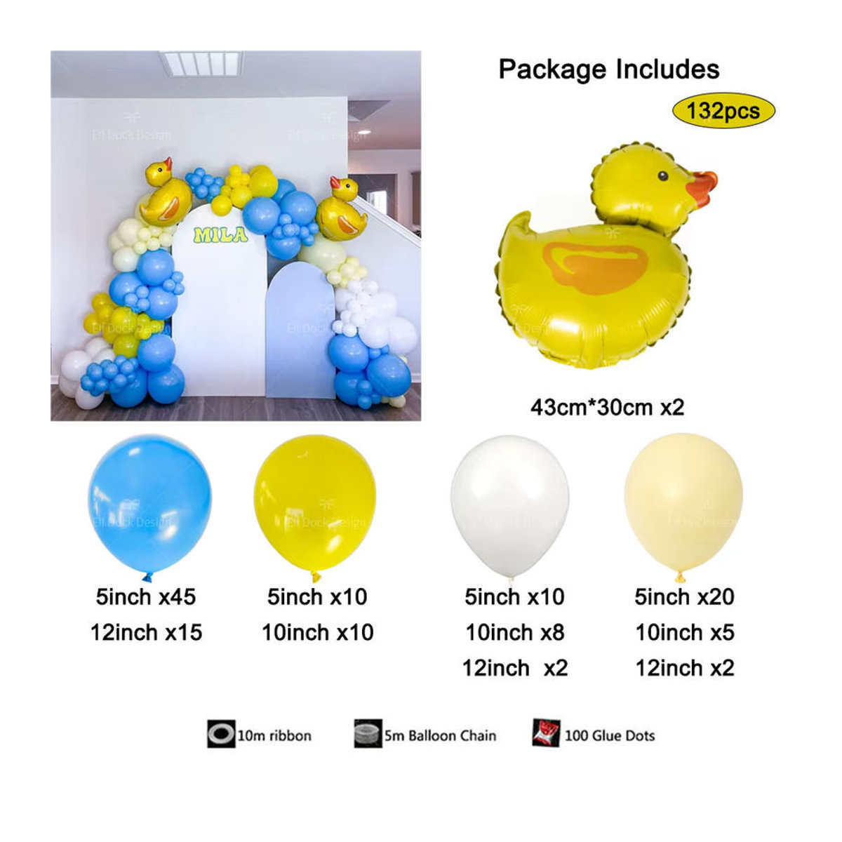 Ballon-Bogen-Set mit Cartoon Tier Motiv Mini Ente in Gelb und Blau für Kinder Geburtstagsdekoration aus Latex und Folie - Bild 2