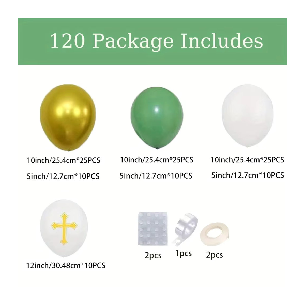 Ballon Girlande Bogen Kit Gott segne Eucharistie in Grün und Weiß für Erstkommunion und Taufe als Indoor und Outdoor Dekor - Bild 3