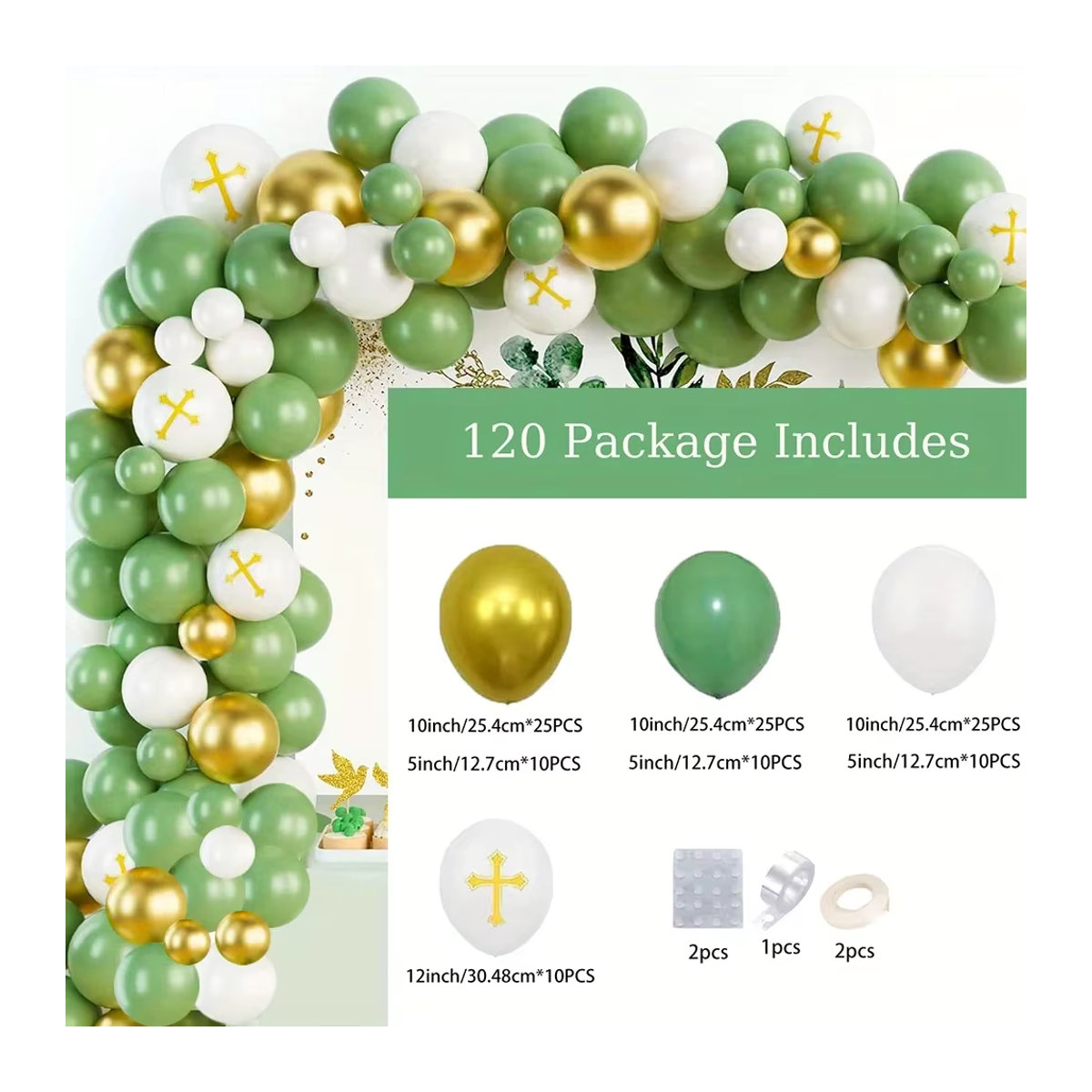 Ballon Girlande Bogen Kit Gott segne Eucharistie in Grün und Weiß für Erstkommunion und Taufe als Indoor und Outdoor Dekor - Bild 5