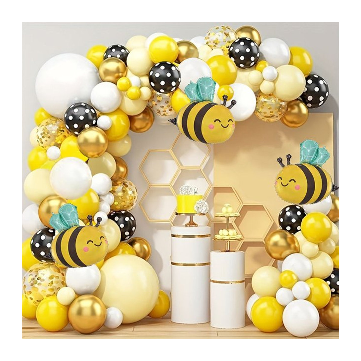 Ballon-Set Bogen in Gelb und Mehrfarbig mit Bienen-Aluminiumfolienballons für Geburtstage und Partys - Bild 1