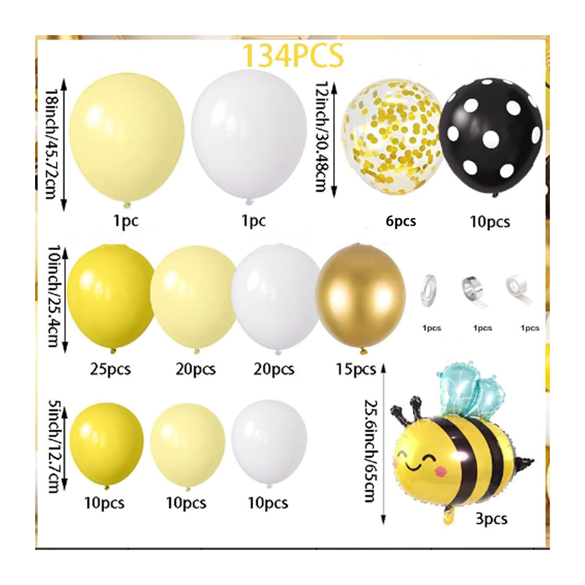 Ballon-Set Bogen in Gelb und Mehrfarbig mit Bienen-Aluminiumfolienballons für Geburtstage und Partys - Bild 2