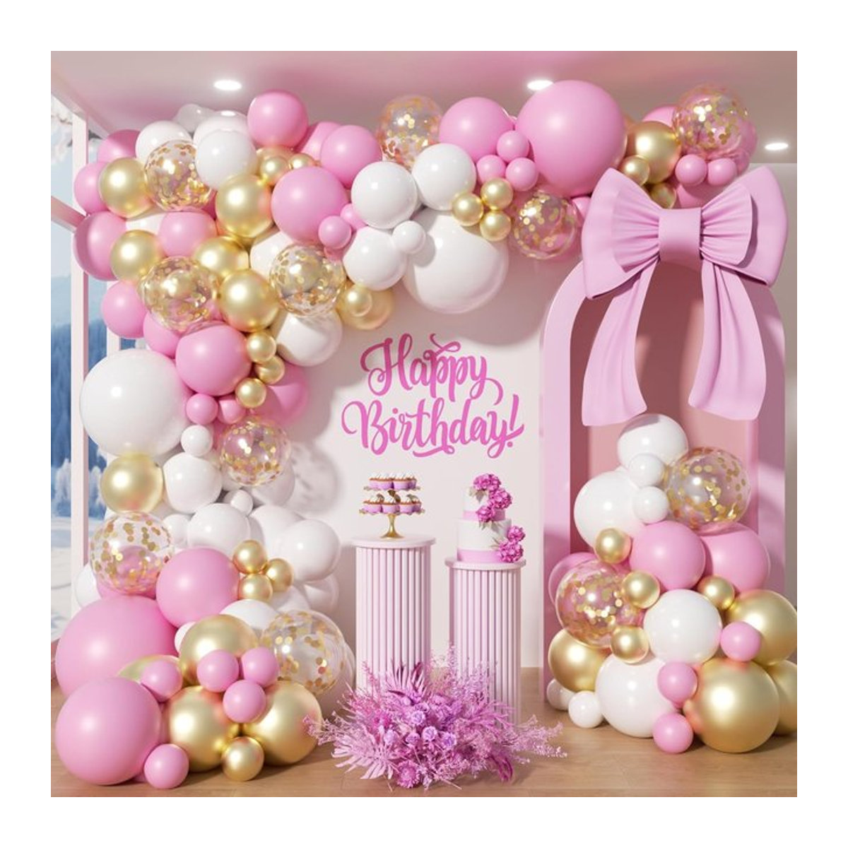 Ballonbogen-Set in Rosa, Weiß und Gold für Geburtstage und Hochzeiten - Bild 1