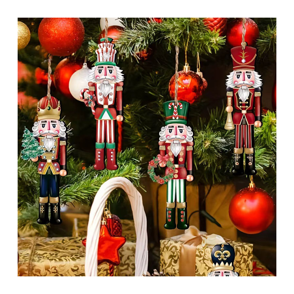 BALONAQ 12er Set Weihnachts-Nussknacker-Soldaten aus Holz als mehrfarbige Hängeornamente für deinen Weihnachtsbaum - Bild 2