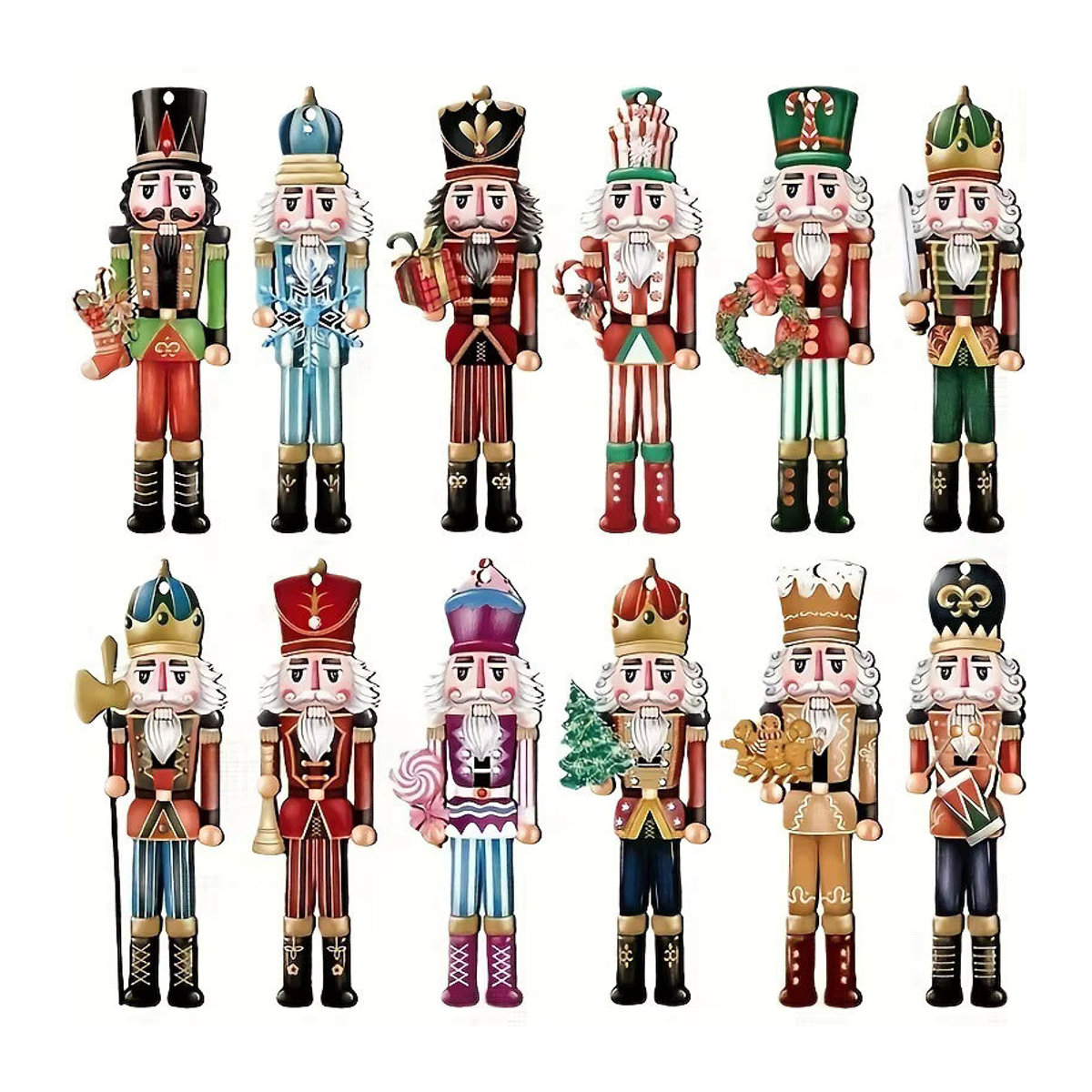 BALONAQ 12er Set Weihnachts-Nussknacker-Soldaten aus Holz als mehrfarbige Hängeornamente für deinen Weihnachtsbaum - Bild 4
