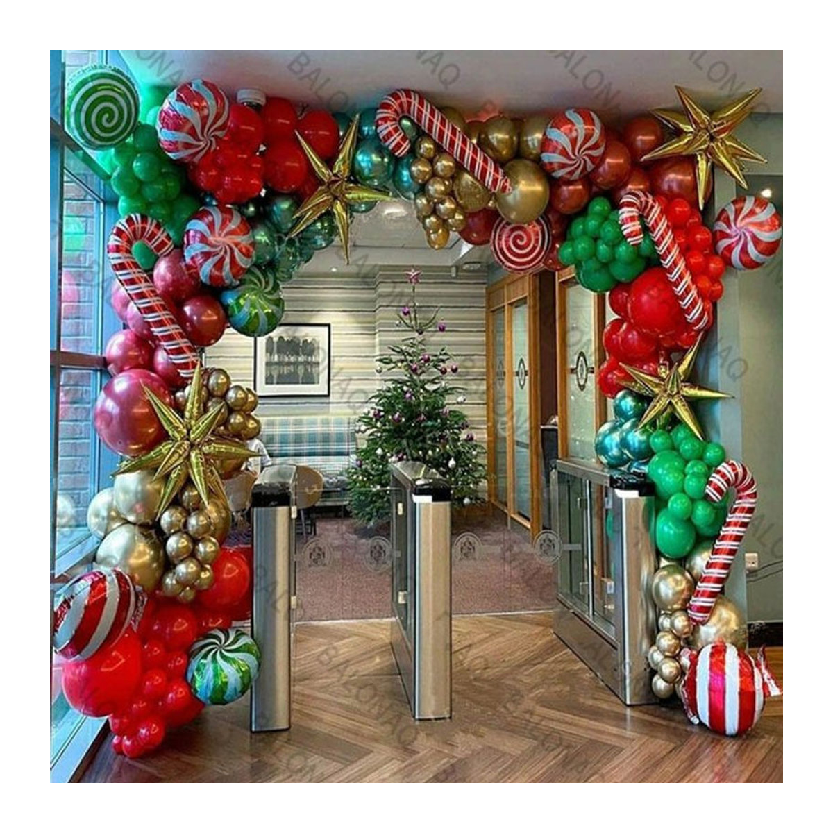 BALONAQ Weihnachts Ballon Girlande Bogen Kit in Rot, Grün und Chrom Gold zur Weihnachtsdekoration - Bild 1
