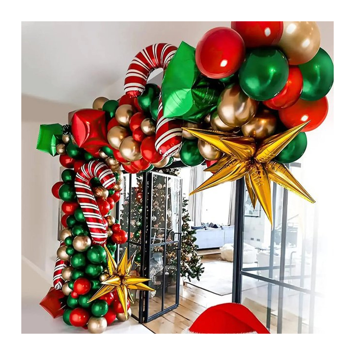 BALONAQ Weihnachts Ballon Girlande Bogen Kit in Rot Grün Weiß mit Zuckerstangen-Design - Bild 1
