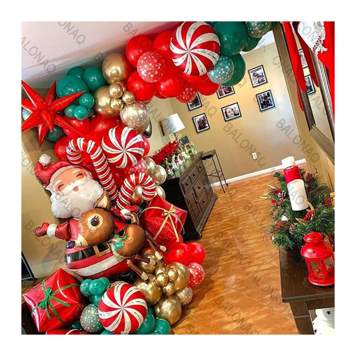 BALONAQ Weihnachtsballon Girlande Bogen Kit in Rot mit Candy Cane Folienballons und Weihnachtsmann für deine Weihnachtsdekoration - Bild 1