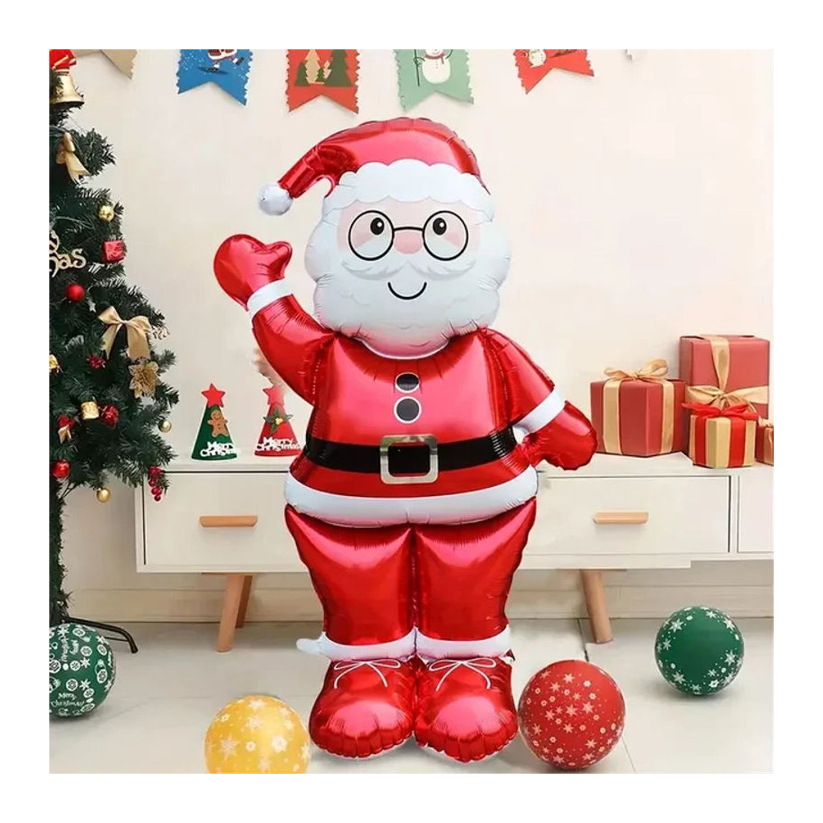 BALONAQ Weihnachtsballon mit Weihnachtsmann Motiv in Rot, B: 93 cm, H: 156 cm - Bild 1