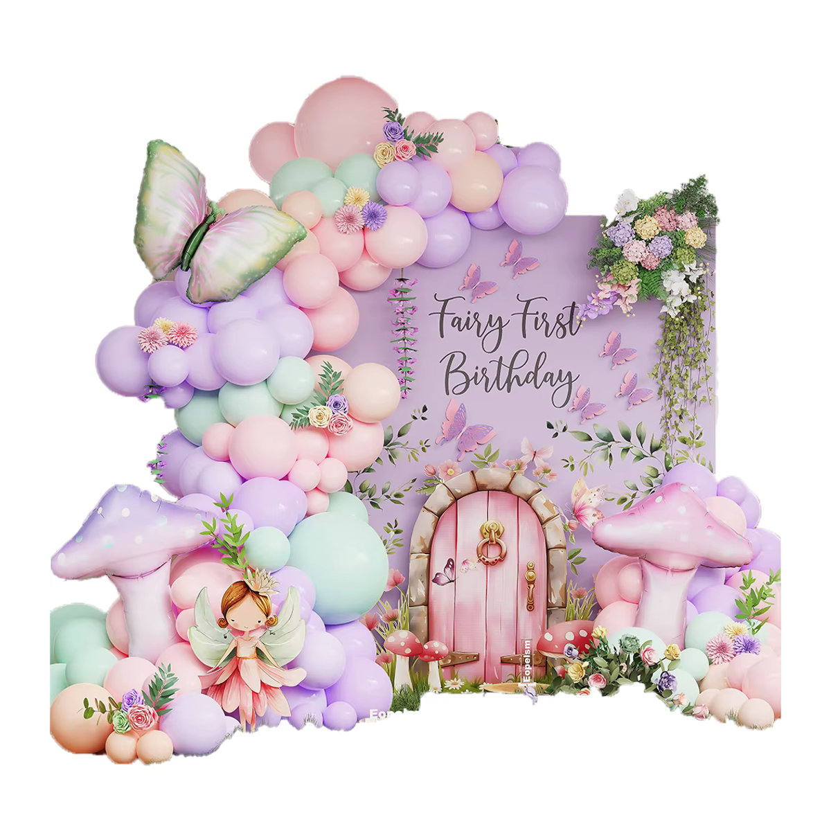 BALONAR 102-teiliges Feenwunderland Ballon-Girlanden-Set in Grün, Rosa und Lila mit Schmetterlingen, Pilzen und Folienballons für deine Babyparty oder deinen Geburtstag - Bild 5