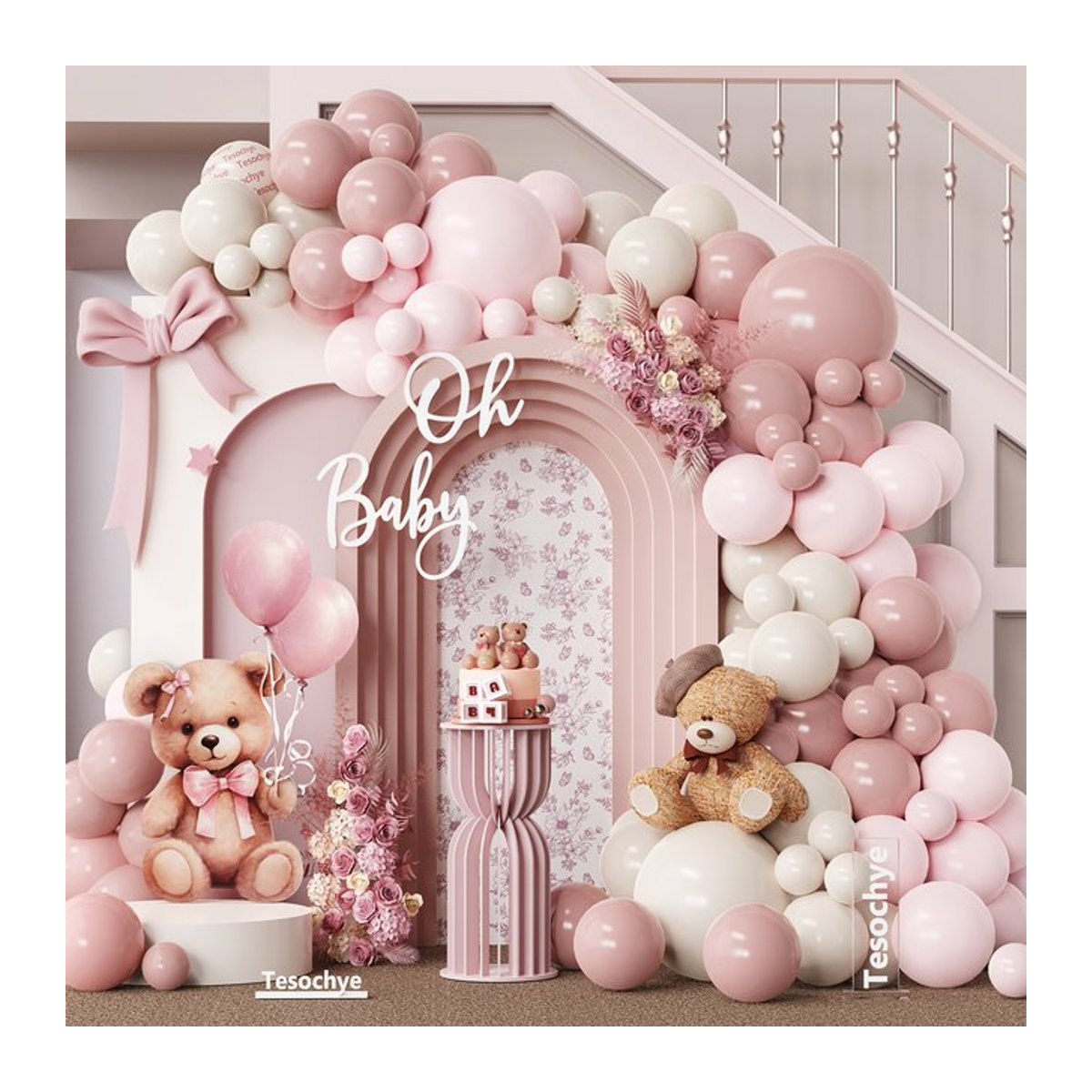 BALONAR 141-teiliges Ballonbogen-Set in Rosa, Beige und Weiß für Babyparty und Geburtstag - Bild 1