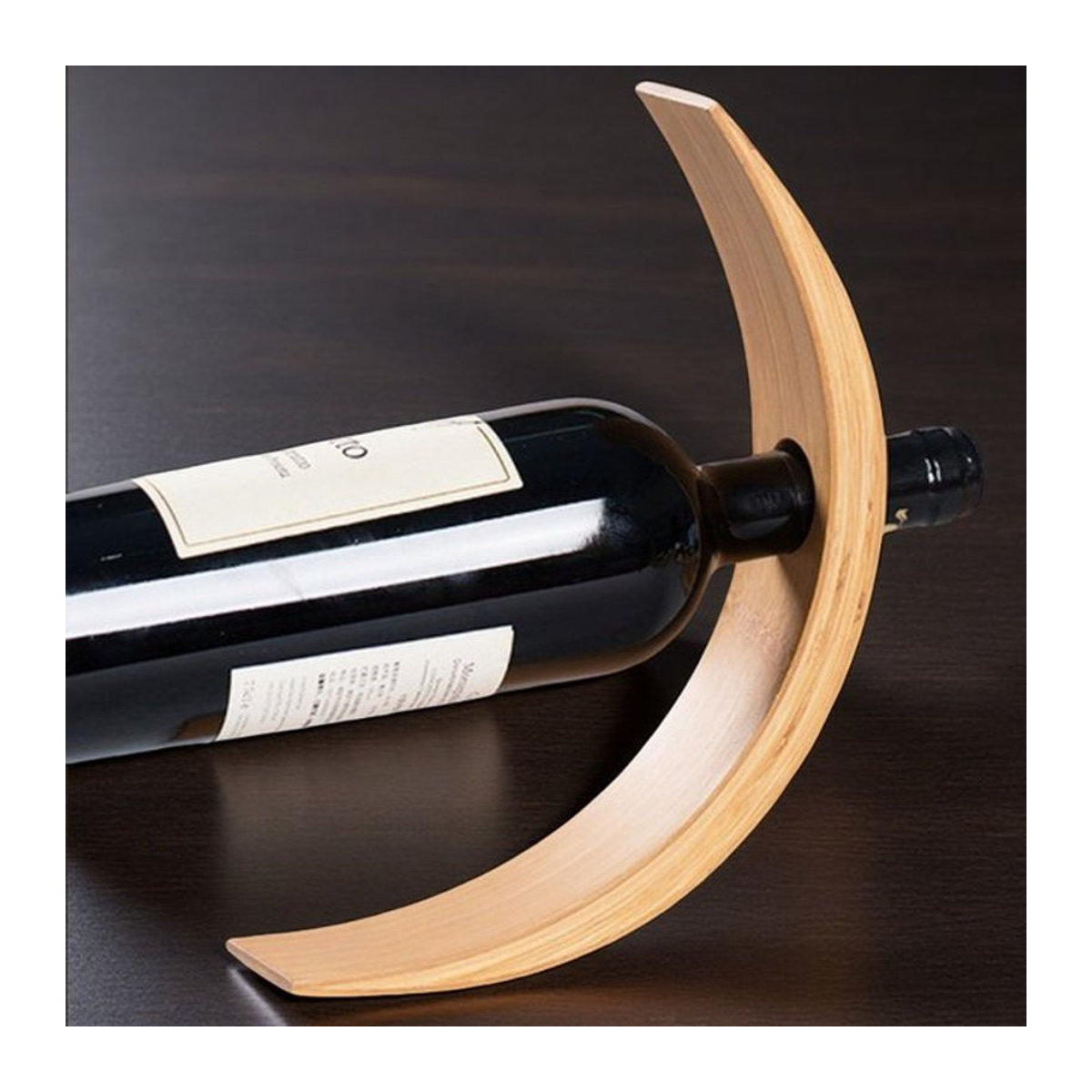 Bambus Balance Rotwein Rack Braun – Kreativer Flaschenständer aus Holz für die dekorative Präsentation einzelner Weinflaschen - Bild 1