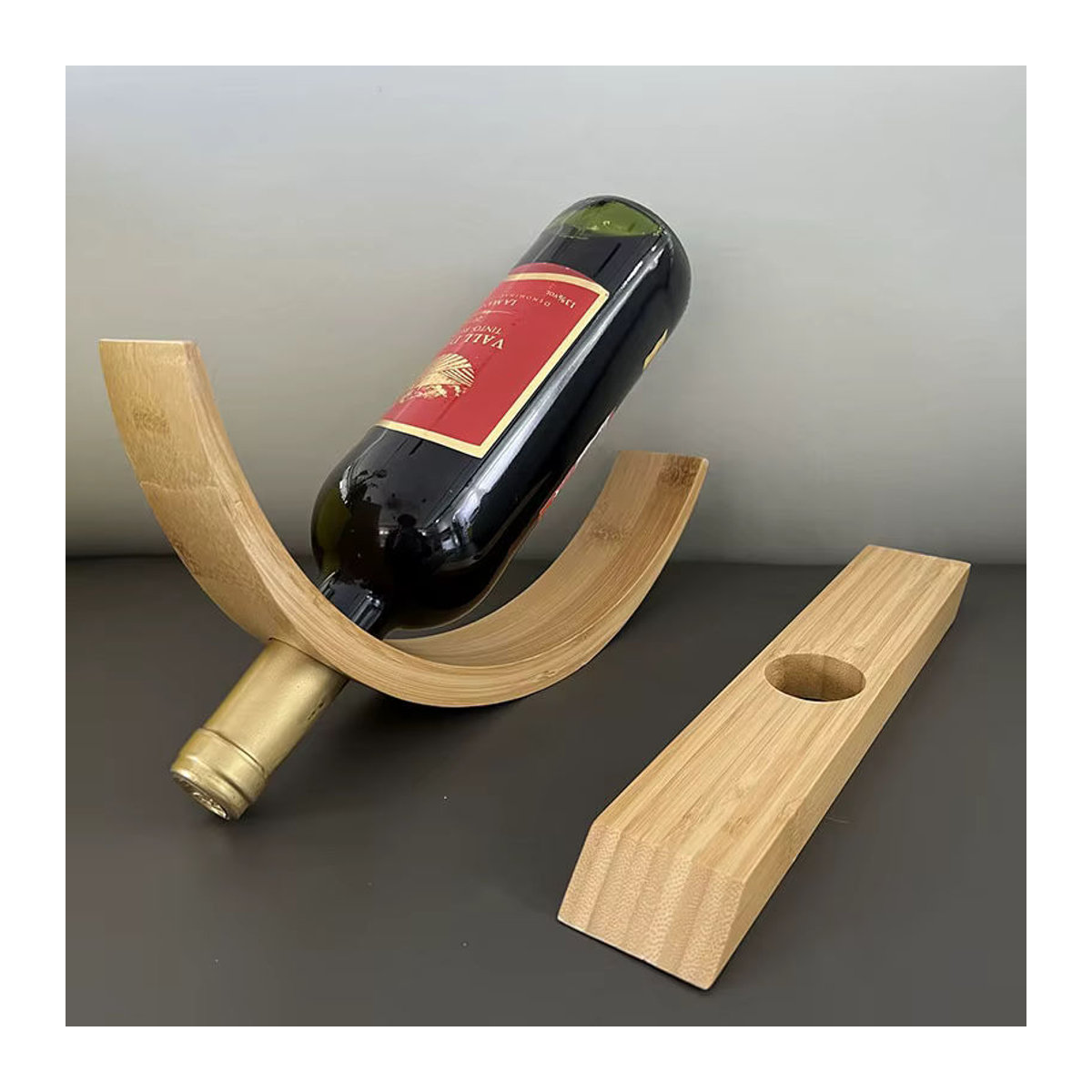Bambus Balance Rotwein Rack Braun – Kreativer Flaschenständer aus Holz für die dekorative Präsentation einzelner Weinflaschen - Bild 2