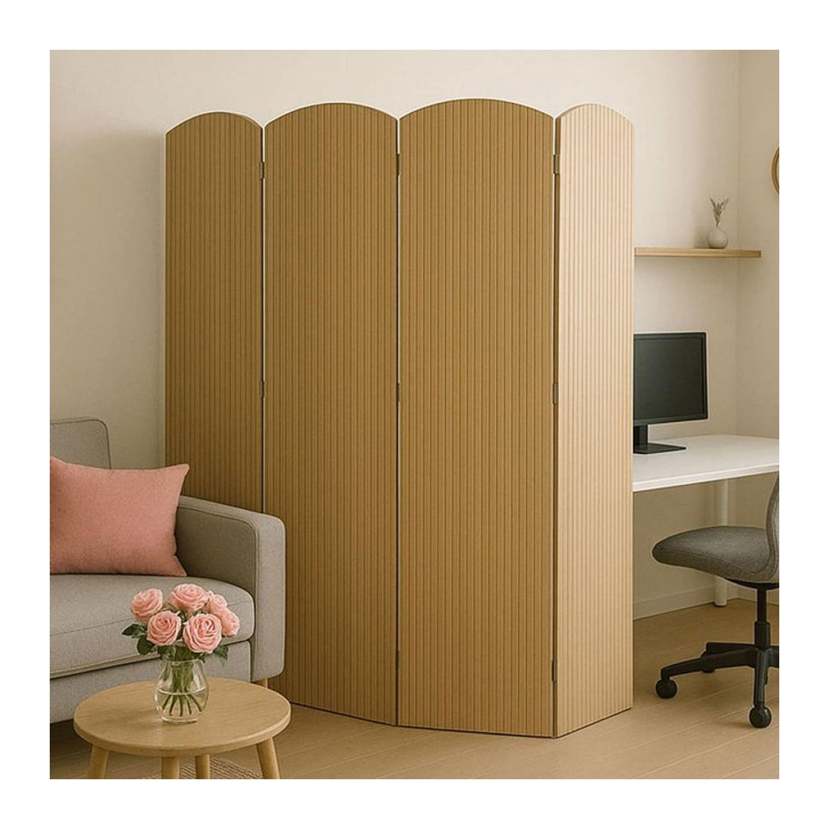 Bambus Paravent MCW-O30 als Raumteiler und Sichtschutz, 4 Paneele, Farbe: Braun, H x B: 170 x 162 cm - Bild 1