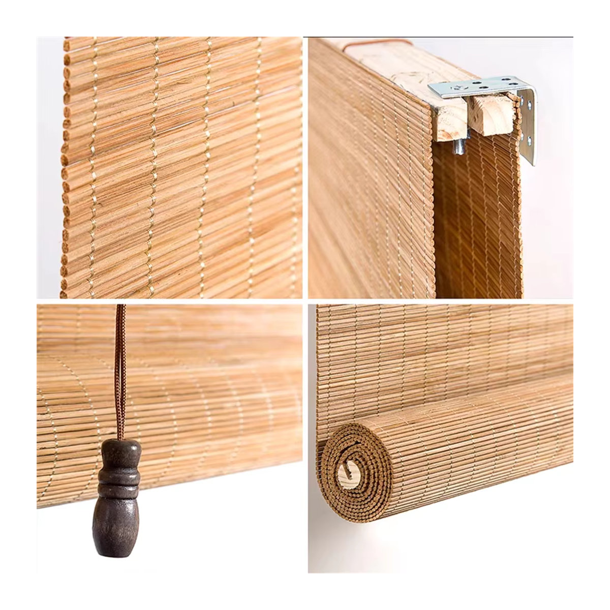 Bambus Rollo Blackout mit Holzverschluss als Sonnenschutz für Teestube und Balkon in Schwarz - Bild 3