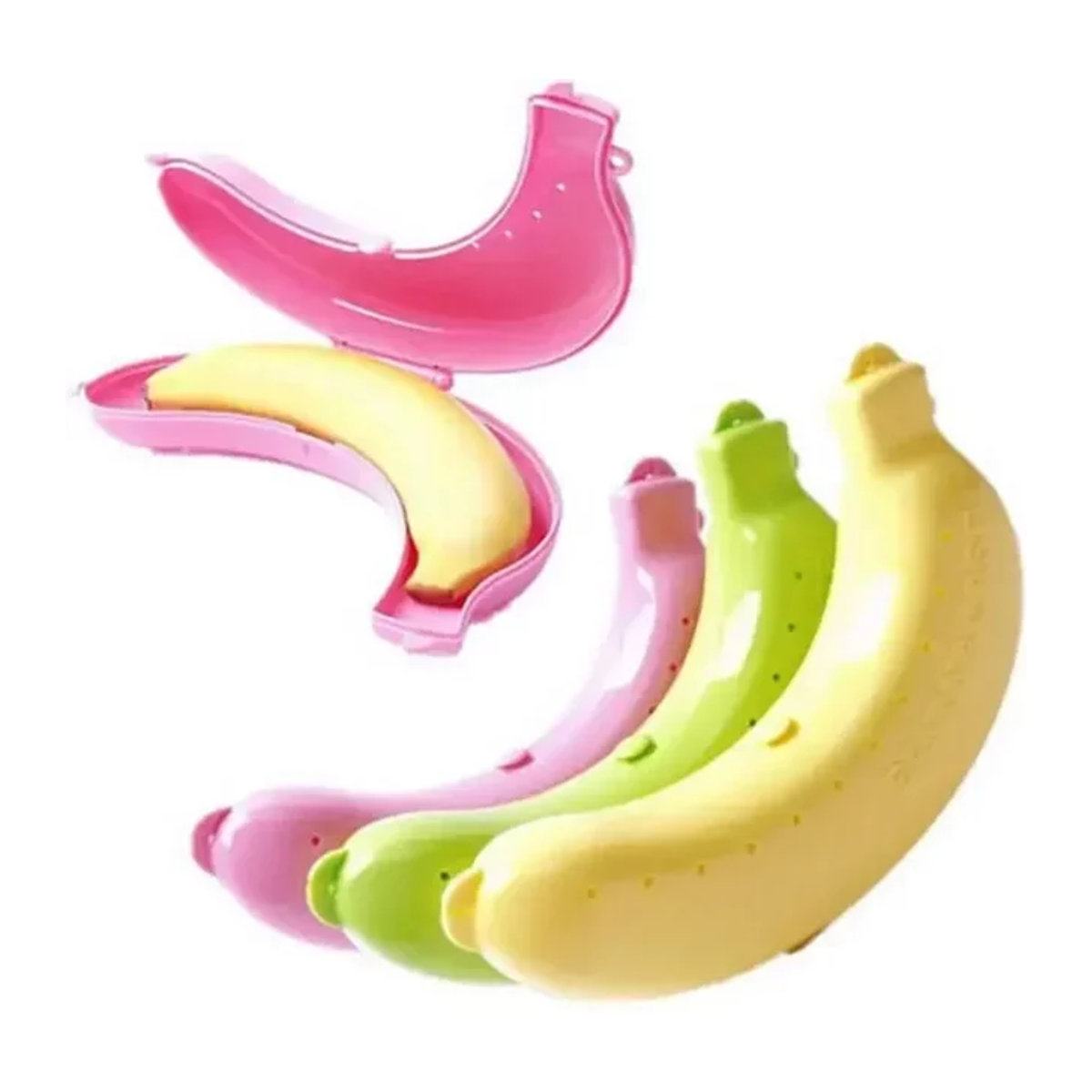 Bananen-Schutzbehälter für unterwegs in Gelb und Bunt als praktische Aufbewahrungsbox für Obst und Snacks - Bild 1