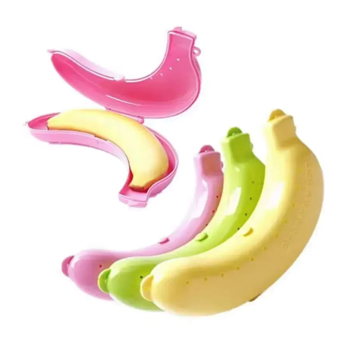 Bananen-Schutzbehälter für unterwegs in Gelb und Bunt als praktische Aufbewahrungsbox für Obst und Snacks - Bild 6