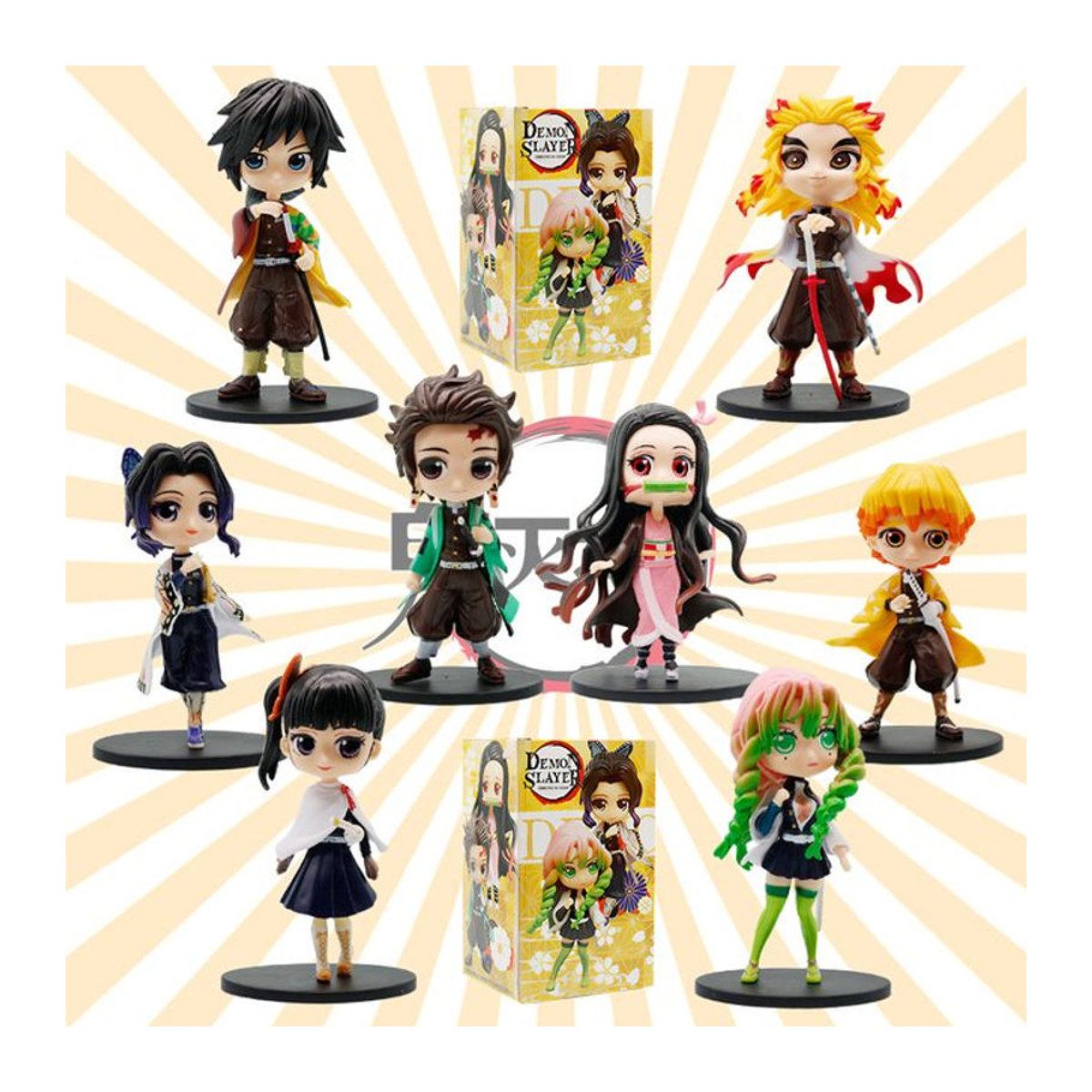 Bandai 8-teiliges Anime-Figuren Set Q-Version PVC-Modelle mit Nezuko, Tanjirou, Zenitsu, Inosuke, Kyoujurou und Giyuu, mehrfarbig, Höhe: 14 cm - Bild 1
