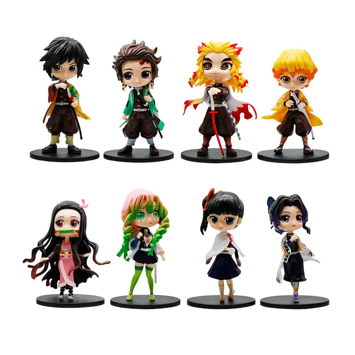 Bandai 8-teiliges Anime-Figuren Set Q-Version PVC-Modelle mit Nezuko, Tanjirou, Zenitsu, Inosuke, Kyoujurou und Giyuu, mehrfarbig, Höhe: 14 cm - Bild 2
