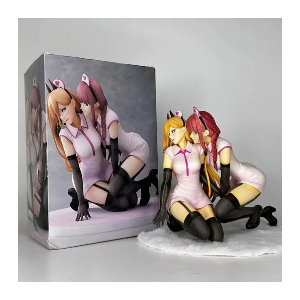 Bandai Anime Actionfiguren Makima und Power in Krankenschwesteruniform, PVC-Modell Figuren Set, mehrfarbig, Höhe: 14 cm - Bild 1