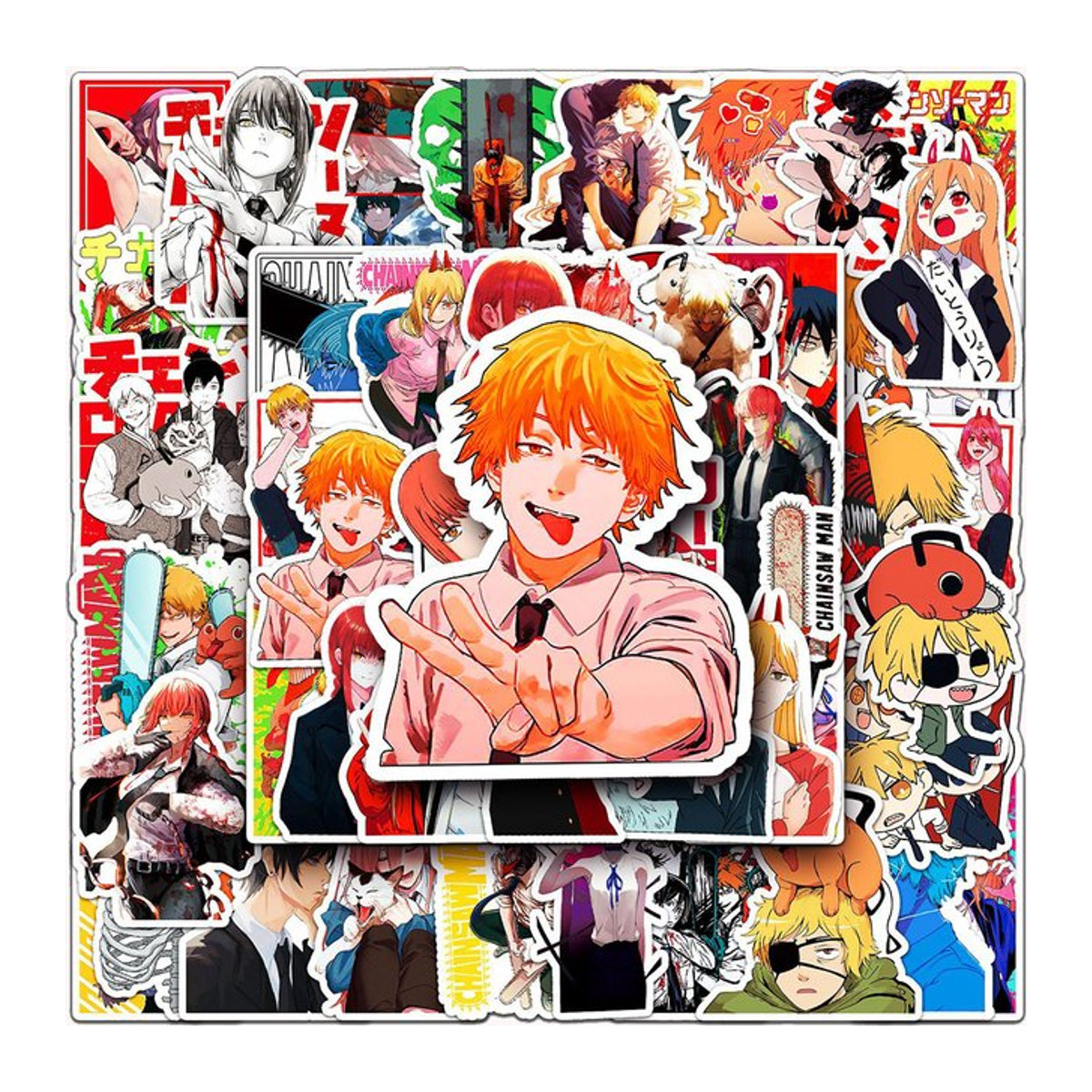 Bandai Anime Aufkleber Set mit Kettensägen-Mann Motiven in Mehrfarbig für DIY Dekoration von Telefon, Wasserflaschen und Koffern - Bild 1