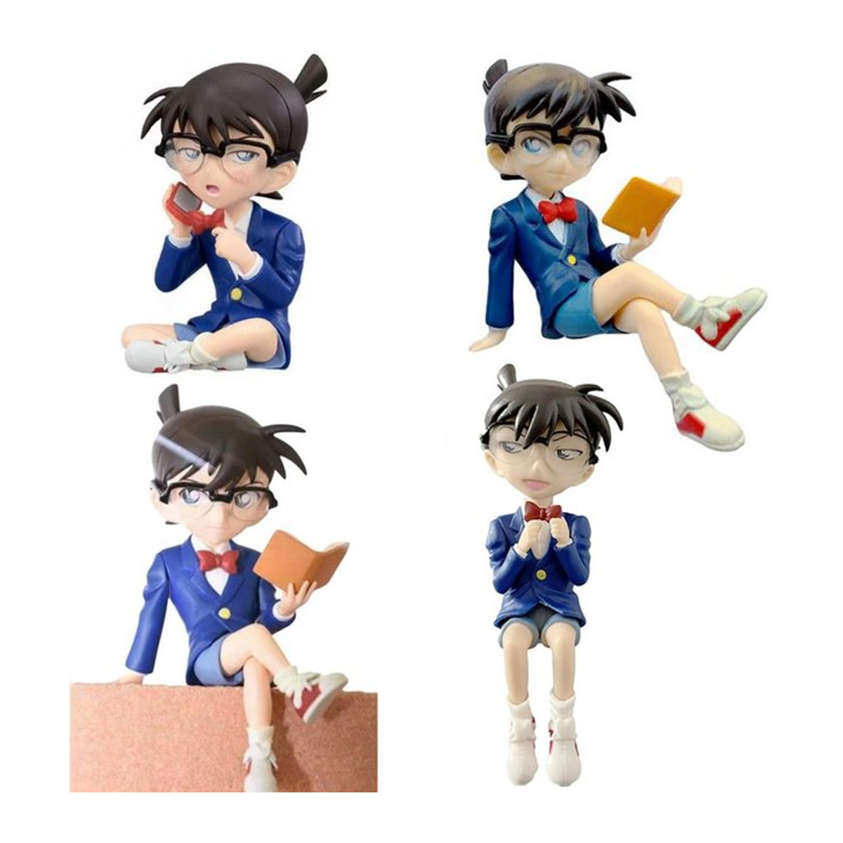 Bandai Anime Detektiv Conan Actionfigur in Blau, Sitzende Pose mit Buch und Telefon aus Kunststoff - Bild 1