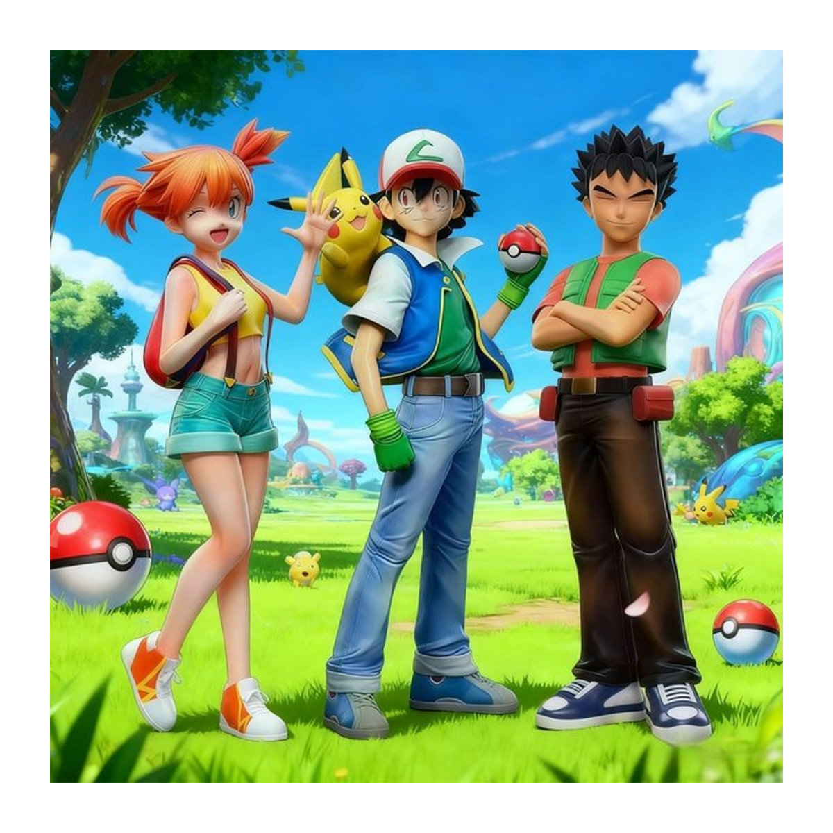 Bandai Anime Figur Ash Ketchum und Brock Sammelstatue aus Kunststoff, mehrfarbig, Höhe: 18 cm - Bild 1