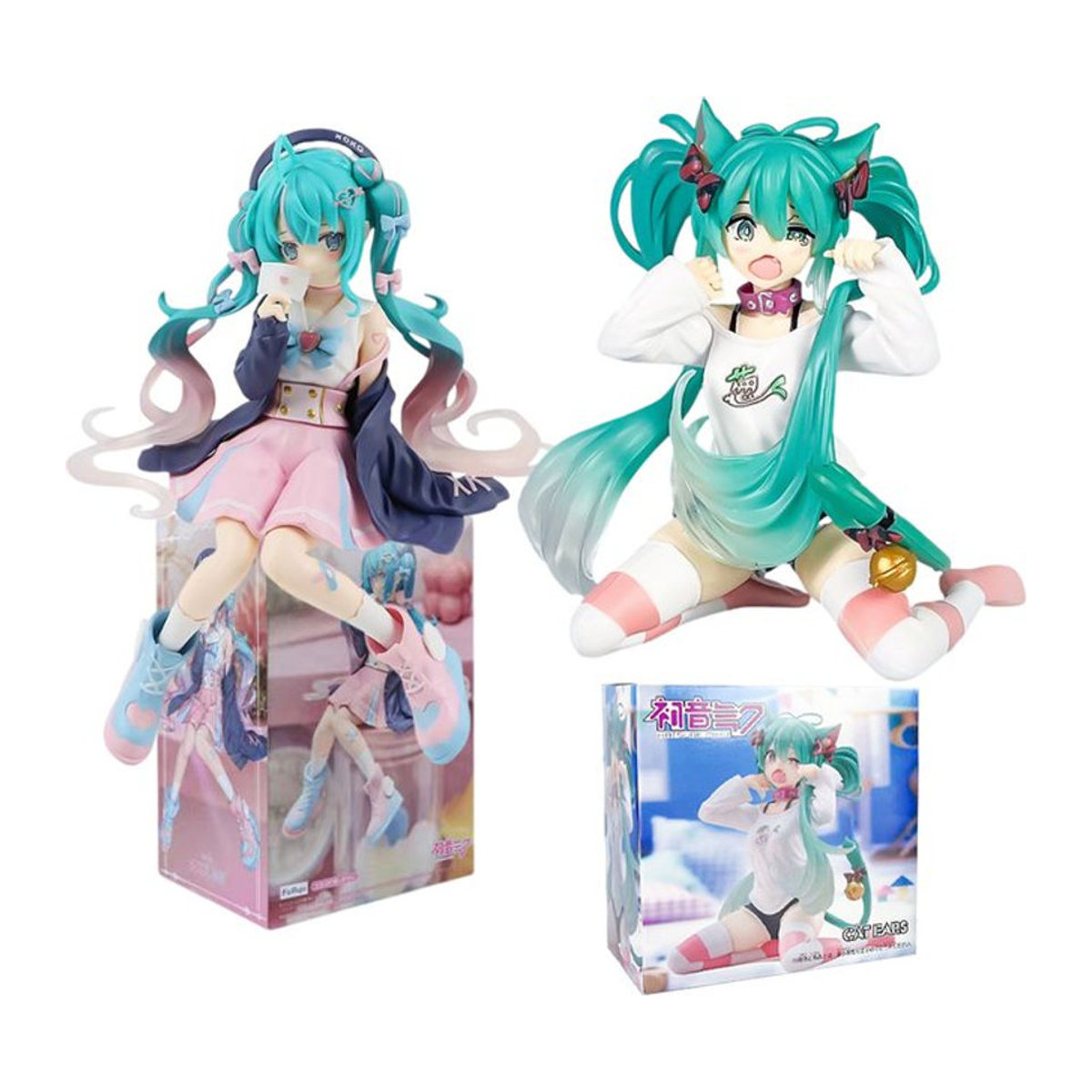 Bandai Anime Figur Hatsune Miku als Katze mit Ohren, 2er-Set, mehrfarbig, Kunststoff, Dekoration für deinen Schreibtisch - Bild 1