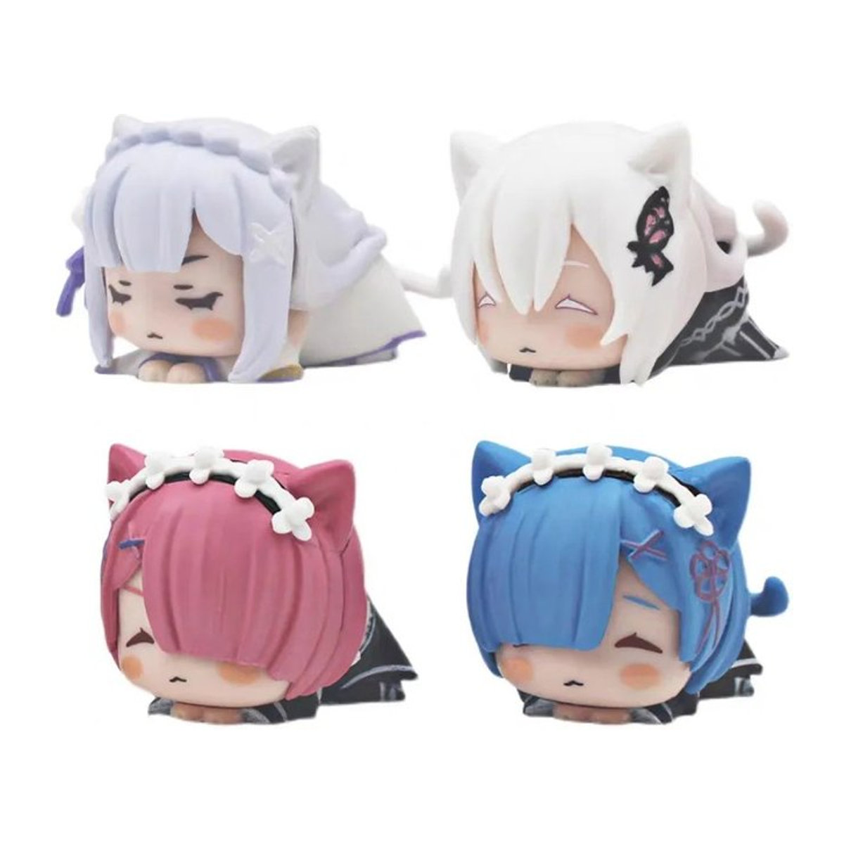 Bandai Anime Figur Re:Zero Starting Life in Another World Rem und Emilia mit Katzenohren, mehrfarbig, 4 cm Höhe - Bild 1