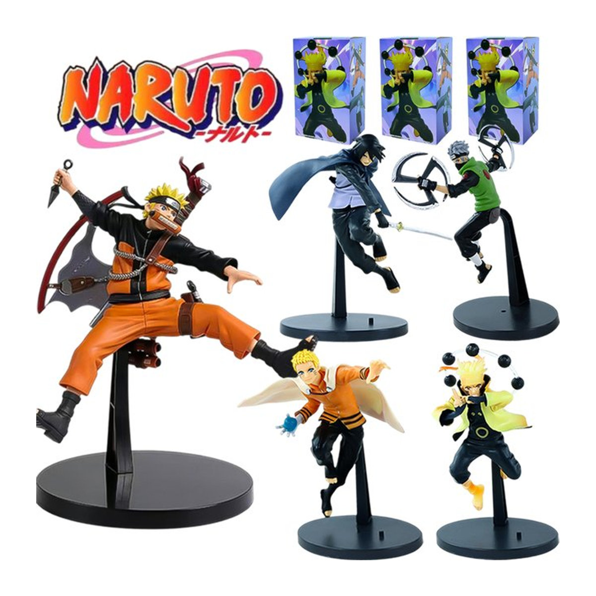 Bandai Anime Figuren Naruto Sasuke Kakashi Modellspielzeug Sammlerstücke aus Kunststoff mehrfarbig - Bild 1
