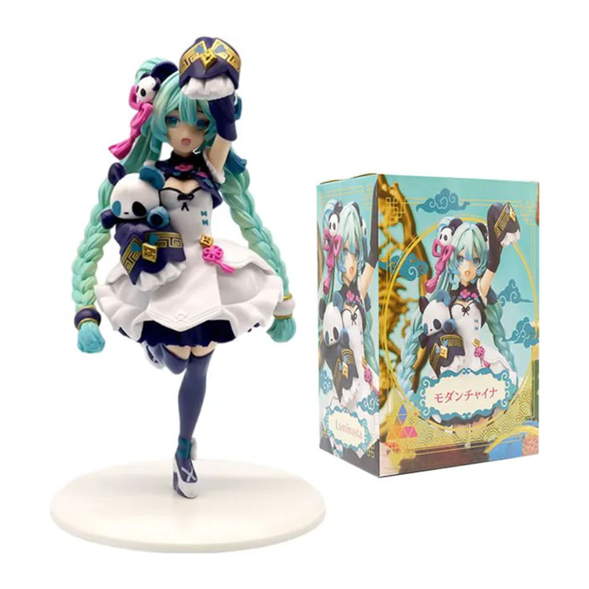 Bandai Anime Hatsune Miku X Cinnamoroll Figur Panda-Serie, mehrfarbige PVC-Modellpuppe, Höhe: 18 cm - Bild 1