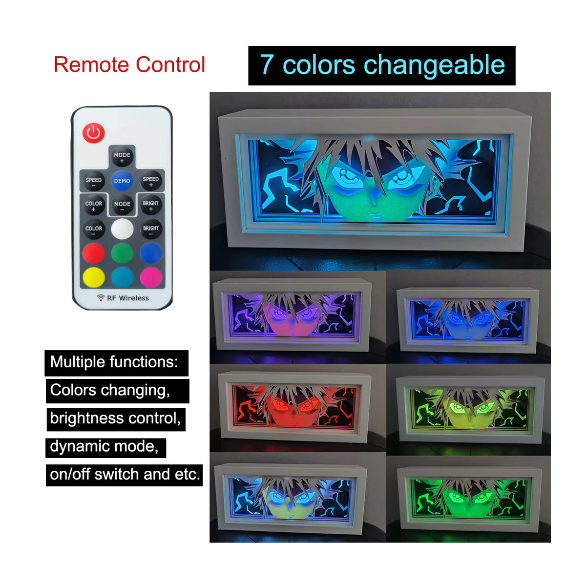 Bandai Anime-Serie Nachttischlampe mit Papierschnitt-Effekt und Fernbedienung in Bunt und Blau - Bild 5