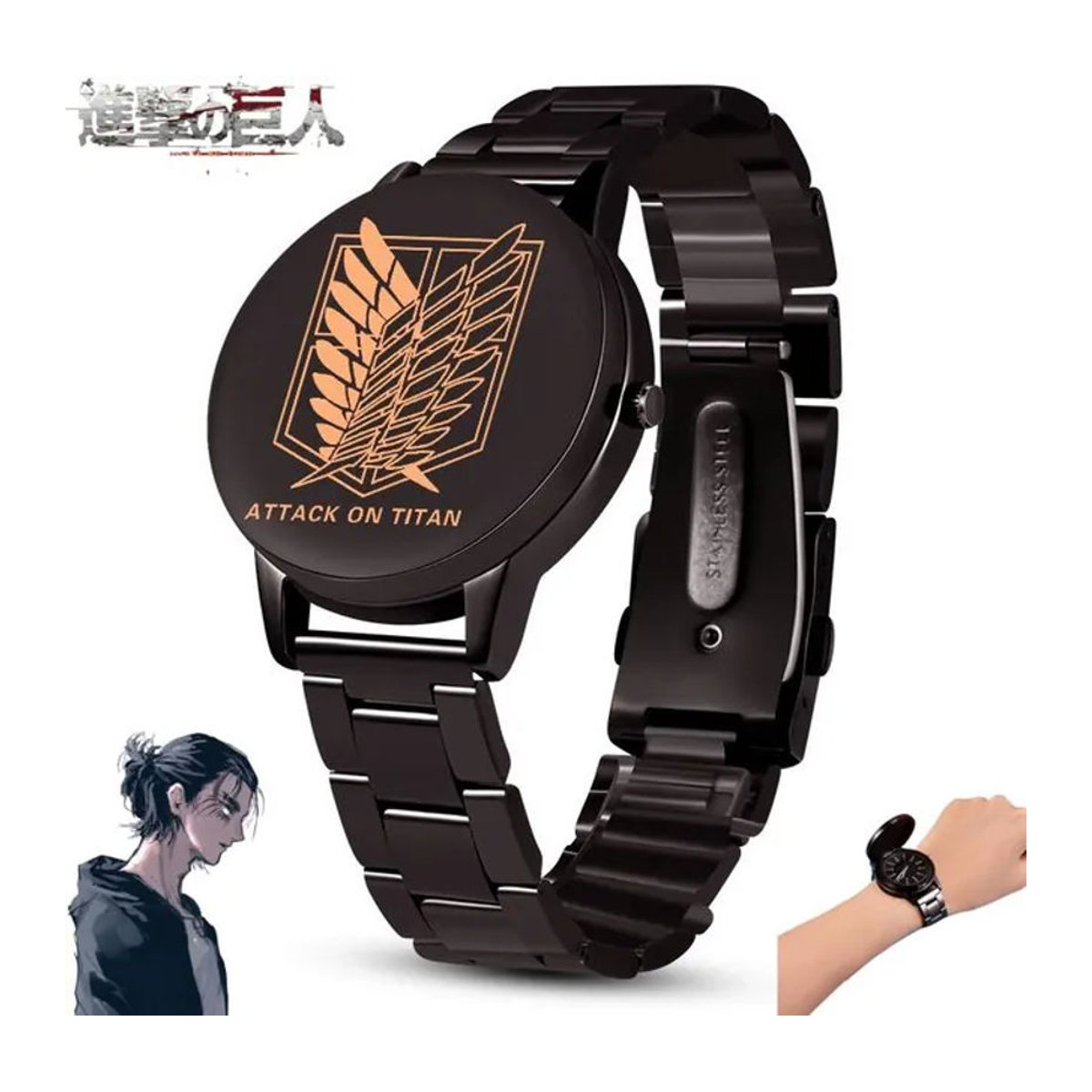 Bandai Attack on Titan Elektronische Armbanduhr mit Erwin Smith und Mikasa Ackerman Design in Schwarz - Bild 1