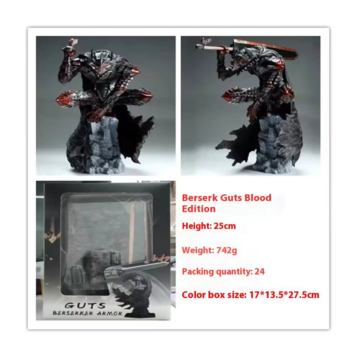 Bandai Berserk Mad Warrior Worn Battle Beschädigte Version Actionfigur aus Kunstharz in Schwarz und Weiß - Bild 6